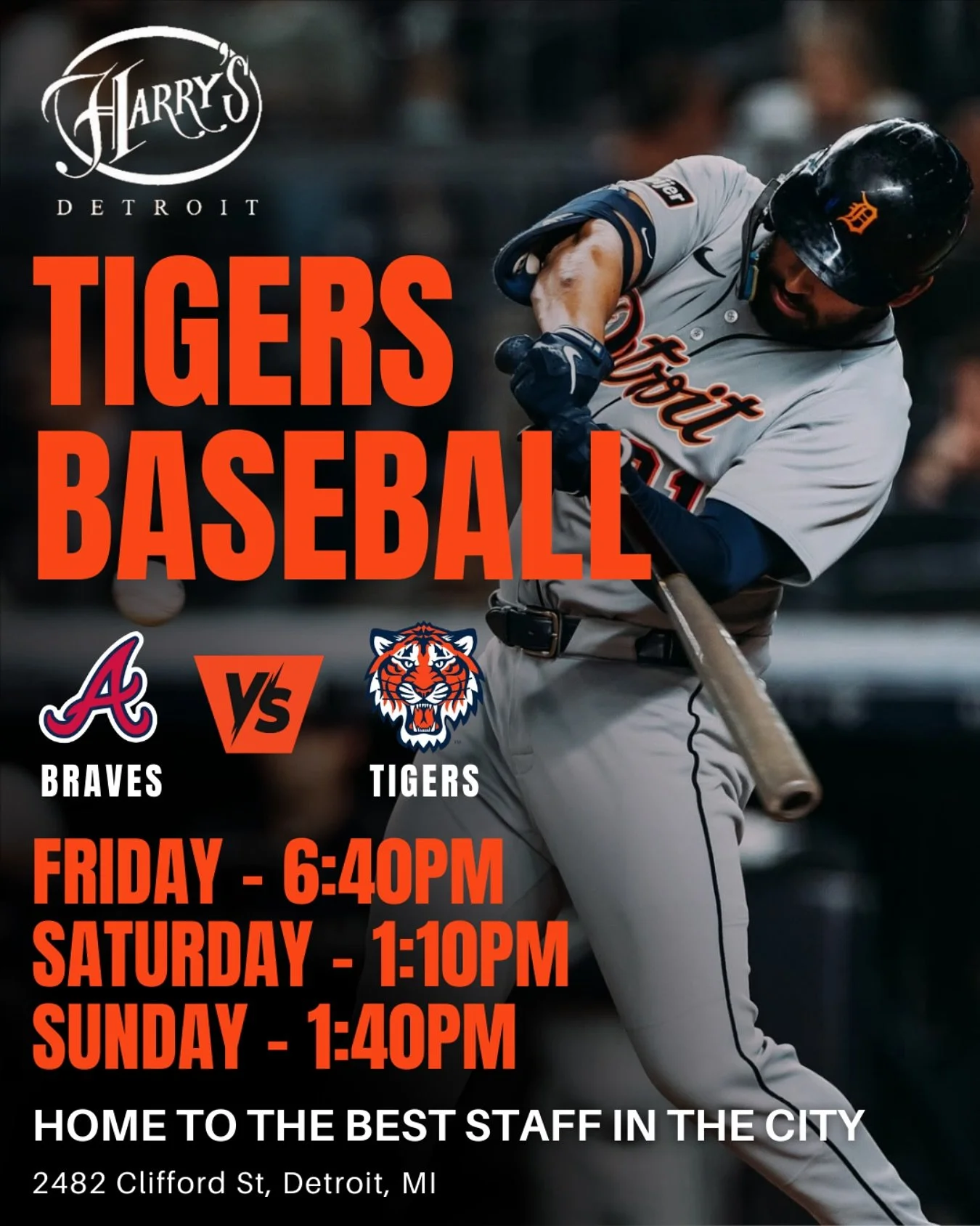 Detroit Tigers are home this weekend! 🧡💙
We&rsquo;ve got you covered before first pitch, during every inning, and long after the game ends.

Why fans choose us:
✅ Wall-to-wall TVs with full game audio
🚶&zwj;♂️ Walking distance to Comerica Park
🚌 