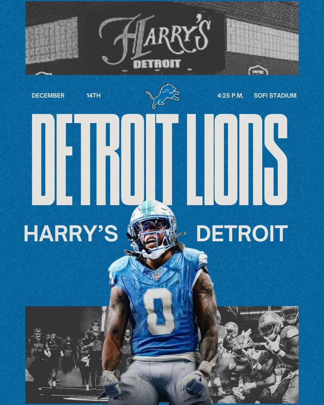 Game day at Harry&rsquo;s Detroit 🏈

Come watch the Lions take on the Rams at 4:25 PM
Big screens
Cold drinks
Game day energy all afternoon 🍻

Grab a seat, order your favorites, and cheer on the Lions with us

#HarrysDetroit #DetroitLions #NFLFootb