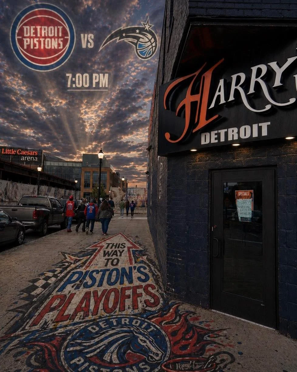 Game night energy is taking over the city.

Pistons vs. Magic tips off at 7:00 PM, and there&rsquo;s no better place to be than Harry&rsquo;s just steps from all the action at Little Caesars Arena. Grab a drink, settle in, and cheer on the pistons wi