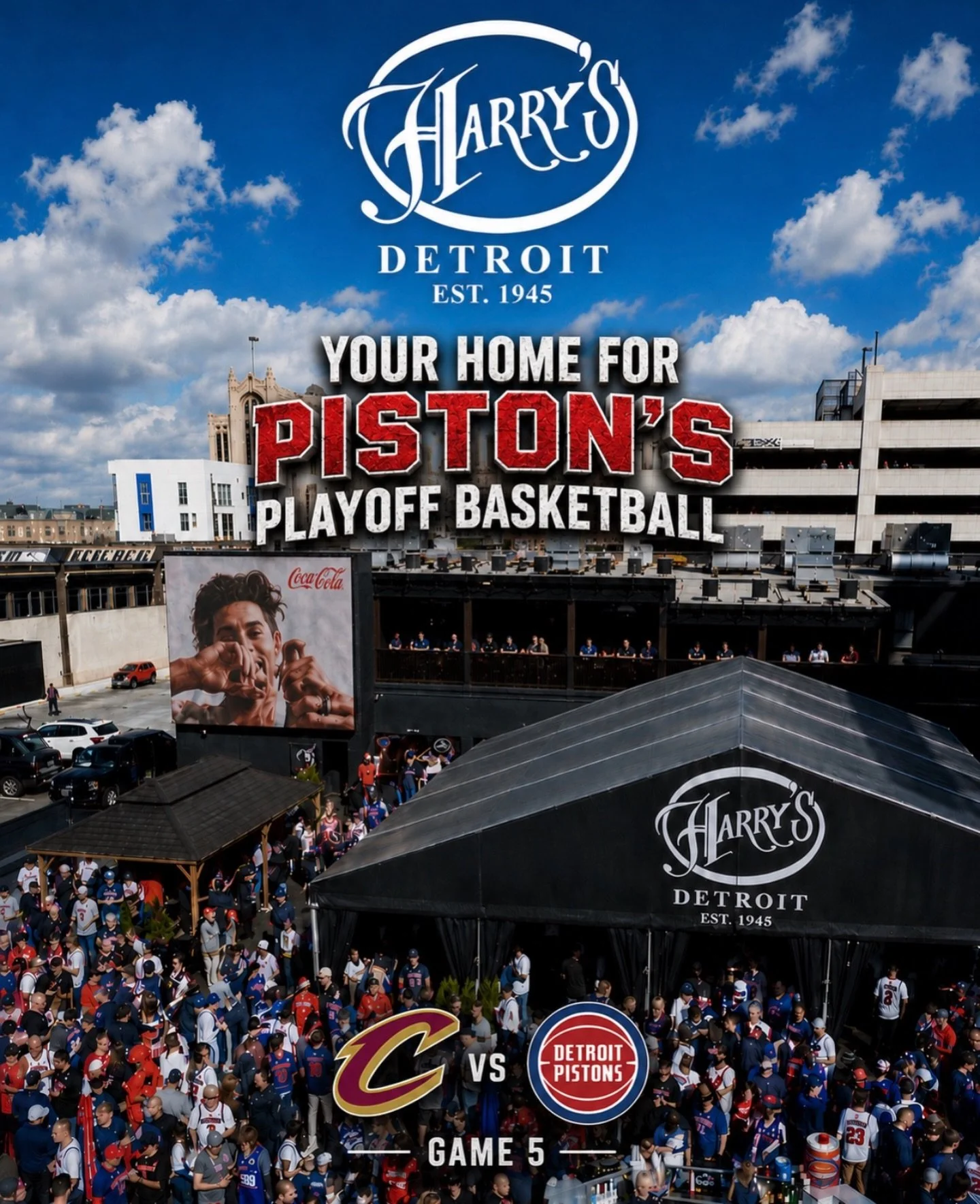 Back at it for Game 5.

Catch all the Pistons playoff action tonight at Harry&rsquo;s Detroit, just steps from Little Caesars Arena.

🏀 Game 5 &bull; 8:00 PM
🍻 Multiple bars &amp; TVs
🔥 Heated outdoor tent
🏟️ Located right next to LCA

Home to th