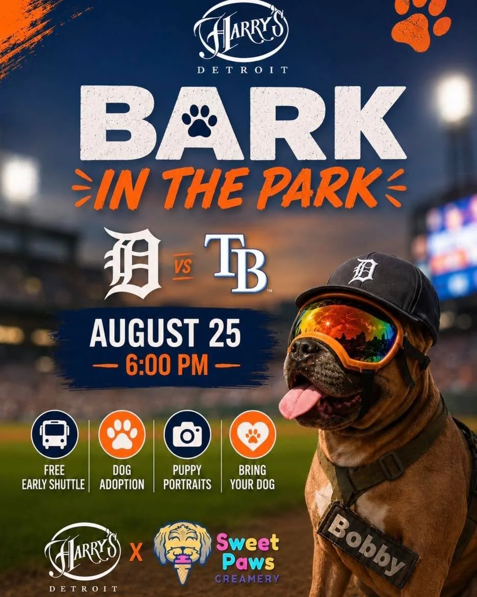 Bark in the Park is tomorrow! 🐾⚾

Harry&rsquo;s opens at 11 AM, so bring your four-legged friends and make Harry&rsquo;s your first stop before heading to Comerica Park for the 6 PM game!

We&rsquo;ll have a FREE early shuttle to Comerica Park, dog 