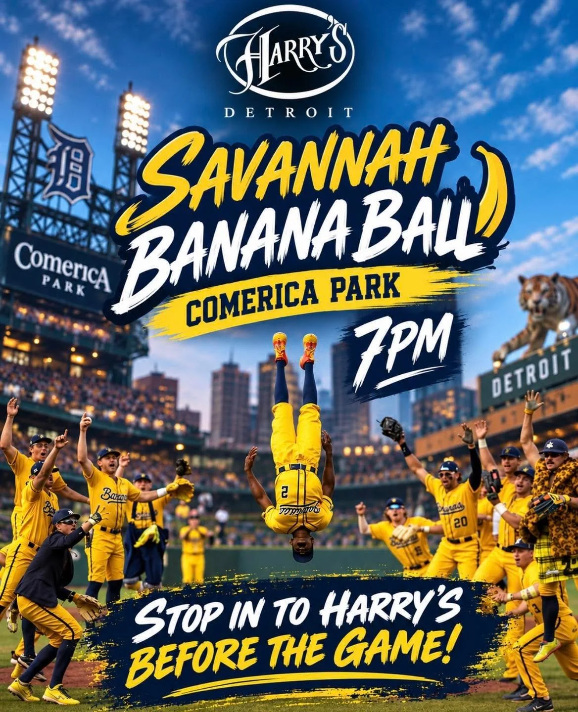 Banana Ball is taking over Comerica Park tonight, and Harry&rsquo;s is the place to start before the game!

Stop in for food and drinks, then hop on Harry&rsquo;s shuttle service over to Comerica Park for the 7 PM action. Start your game day at Harry