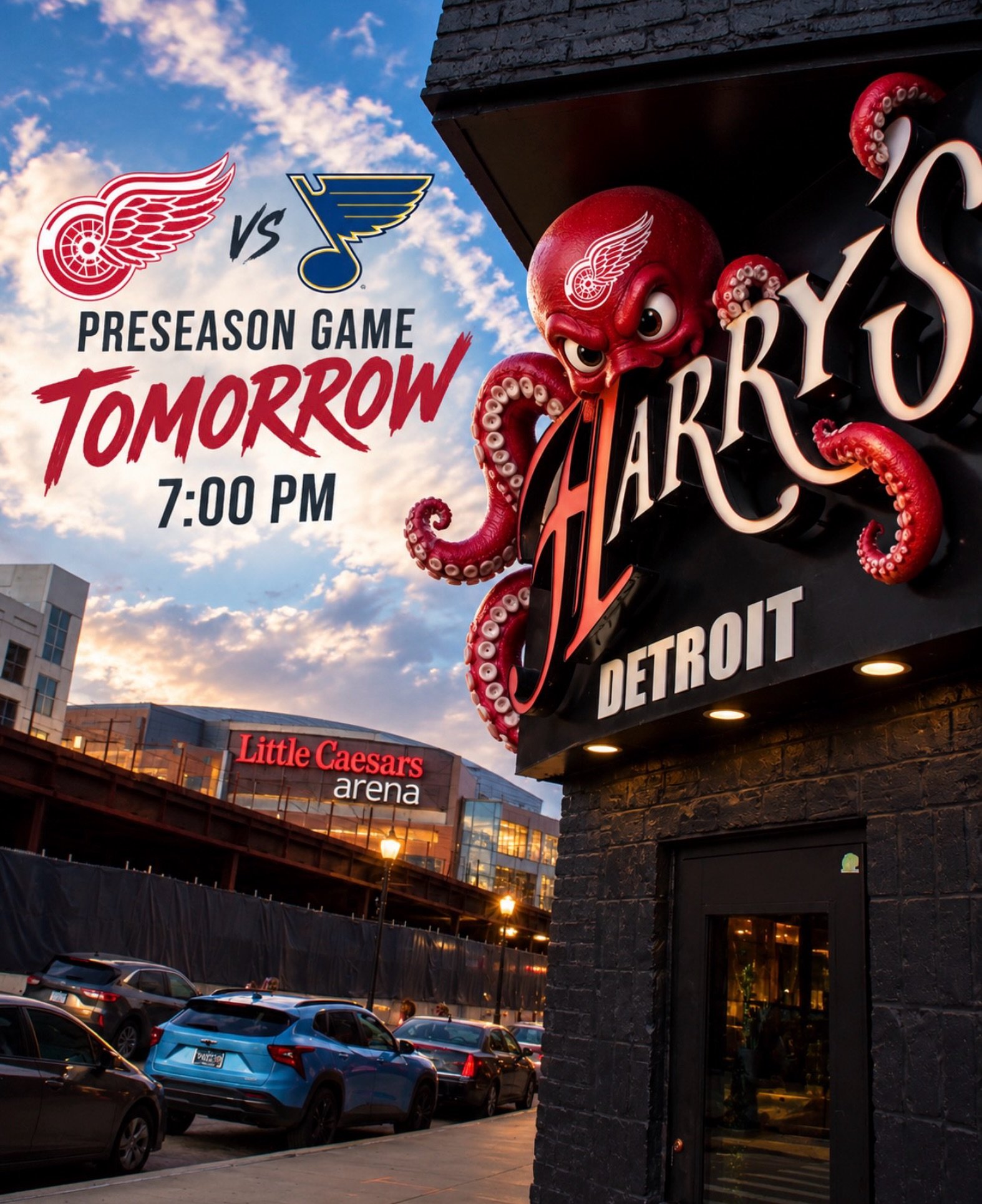 Detroit is packed tomorrow, and Harry&rsquo;s is right in the middle of it all.

The Red Wings hit the ice at Little Caesars Arena at 7PM, Ravyn Lenae takes over the Masonic Temple, and the Tigers are at Comerica Park. With so much happening downtown