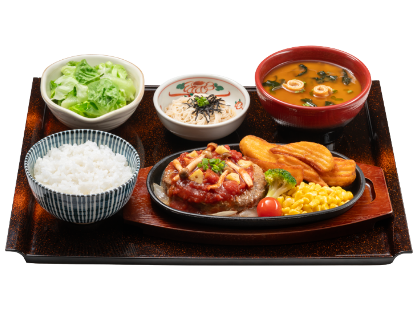 Teppan Hamburg with Garlic Tomato Sauce Teishoku