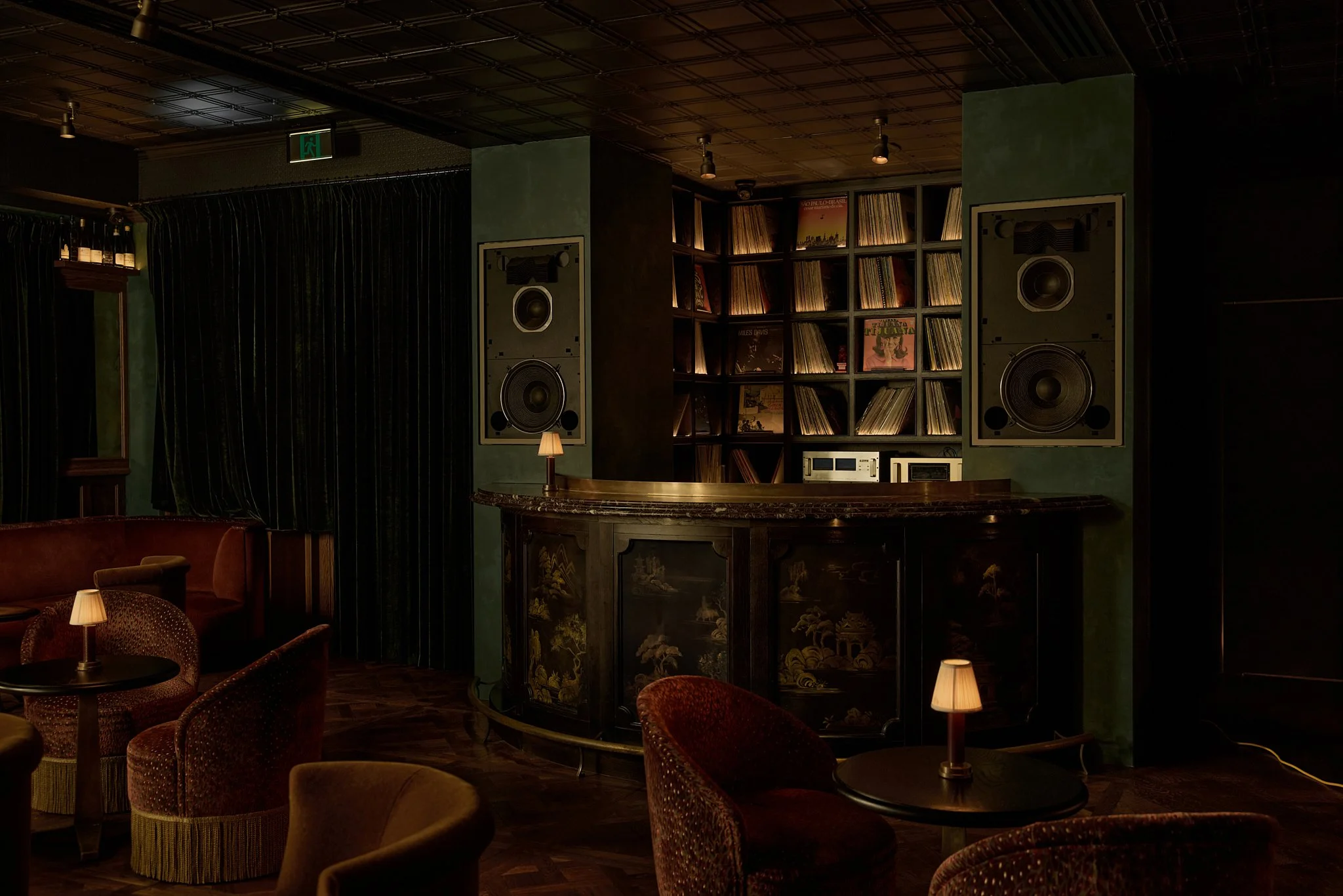 Custom DJ booth with chinoiserie mural – Brisbane bar interior design