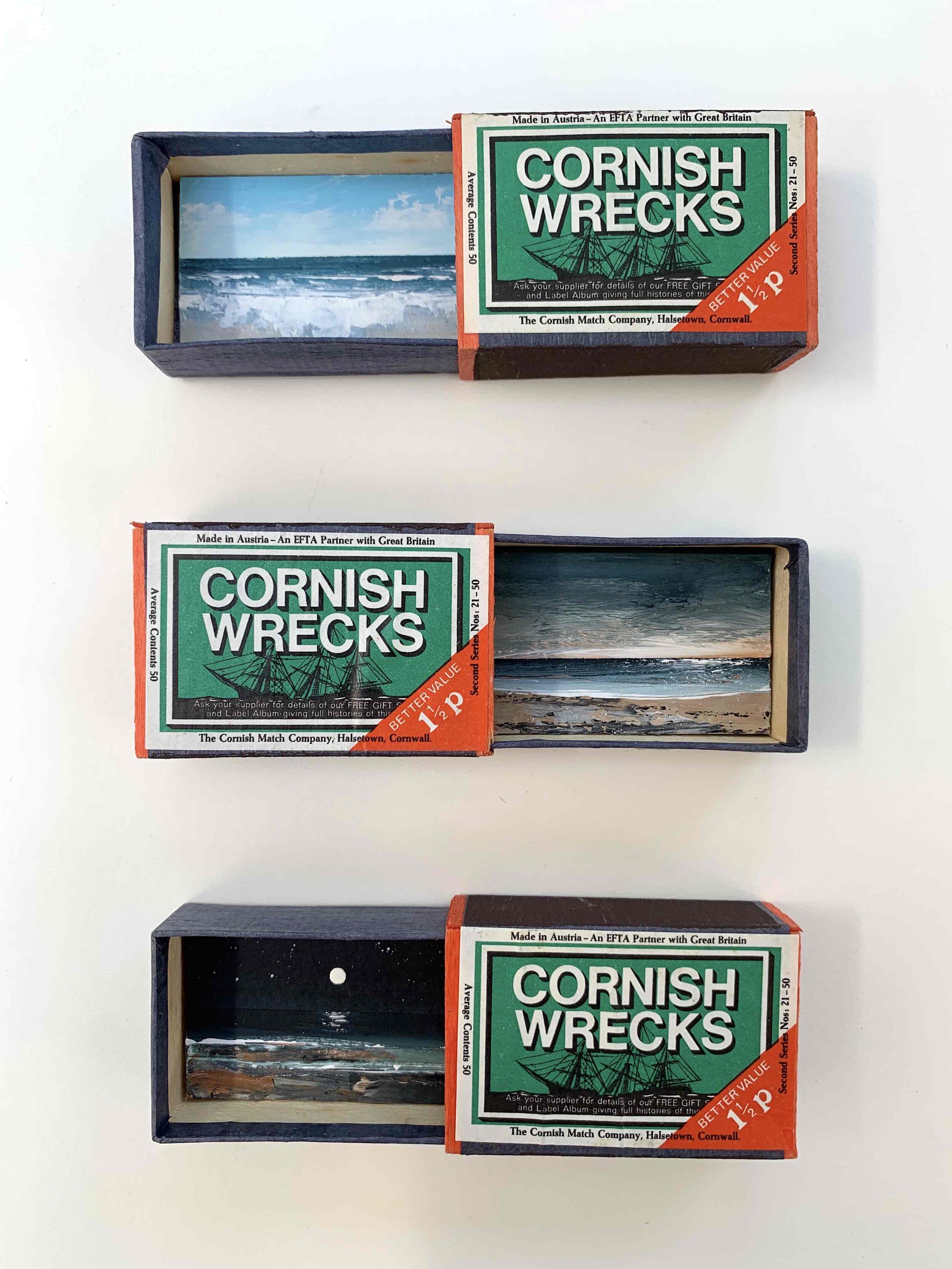 Vintage Shipwreck Matchbox Paintings