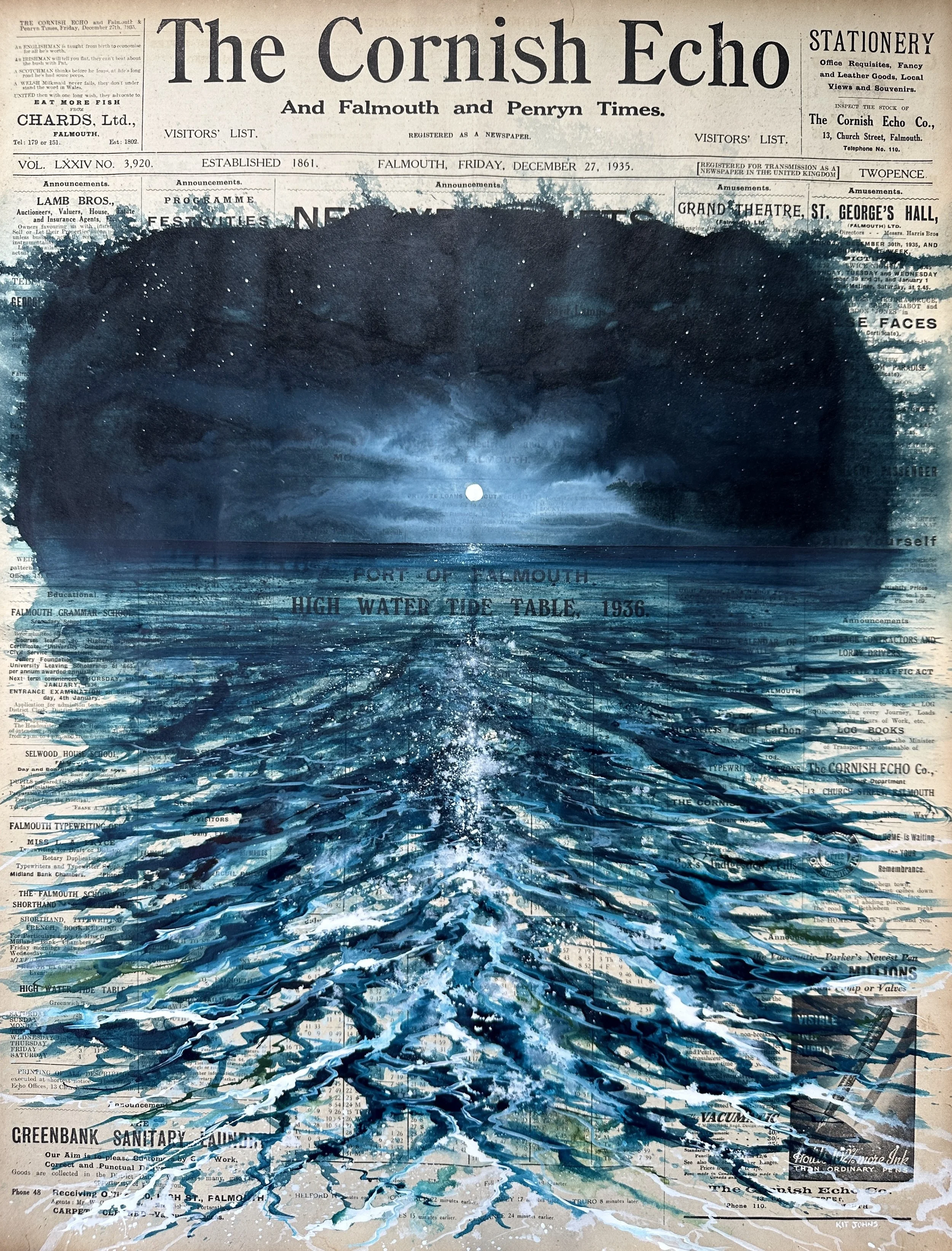 Meet You At The Shoreline 60x50cm Acrylic & Mixed Media on Authentic Vintage Newspaper .jpg