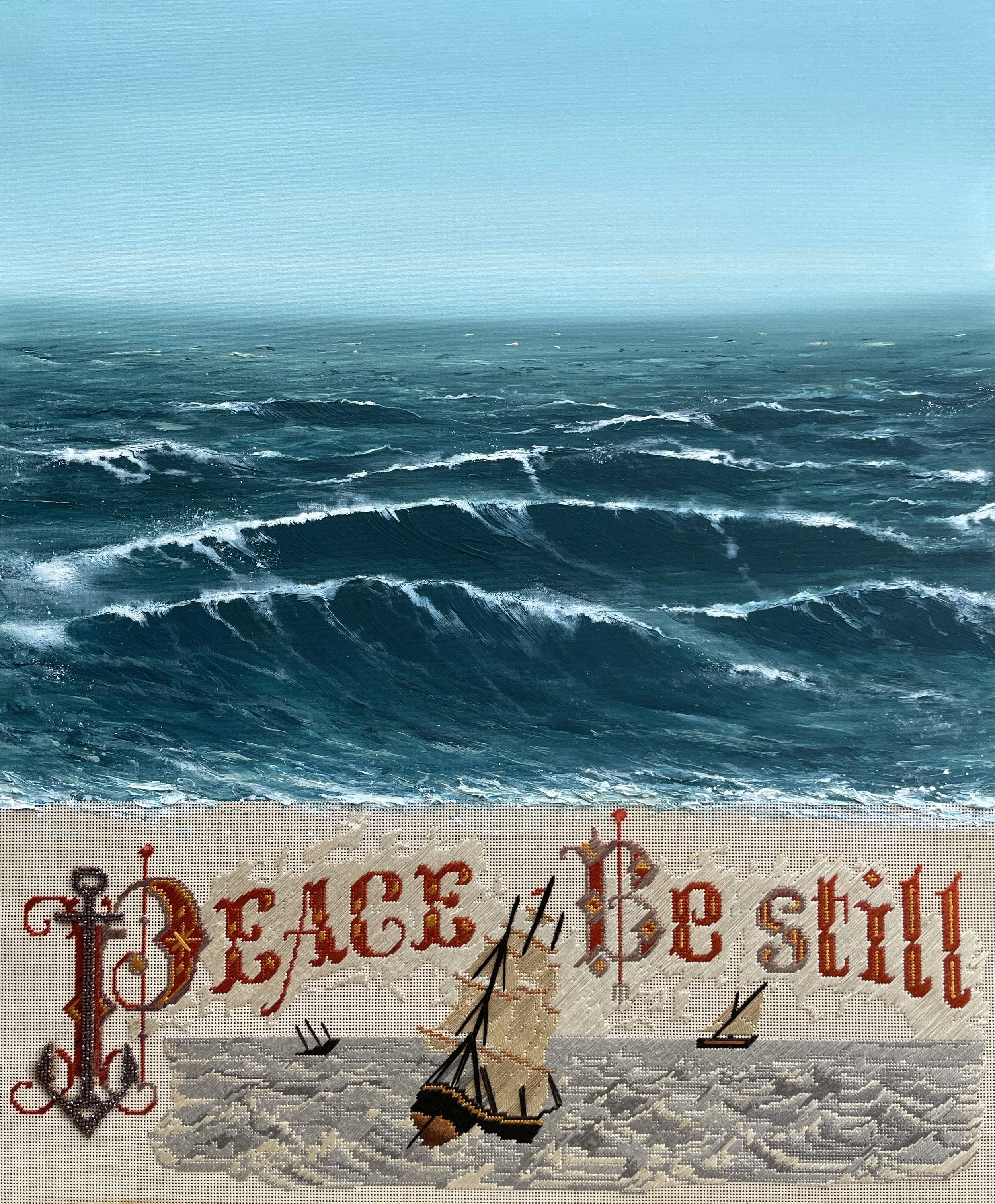 Peace Be Still 50x60cm Acrylic & Authentic Vintage Embroidery Tapestry .JPG
