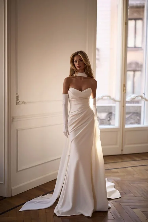 ivory wedding dresses uk A-line V-neck Ivory Simple Wedding Dresses Satin Bridal Gown DTW385 DressTok.co.uk