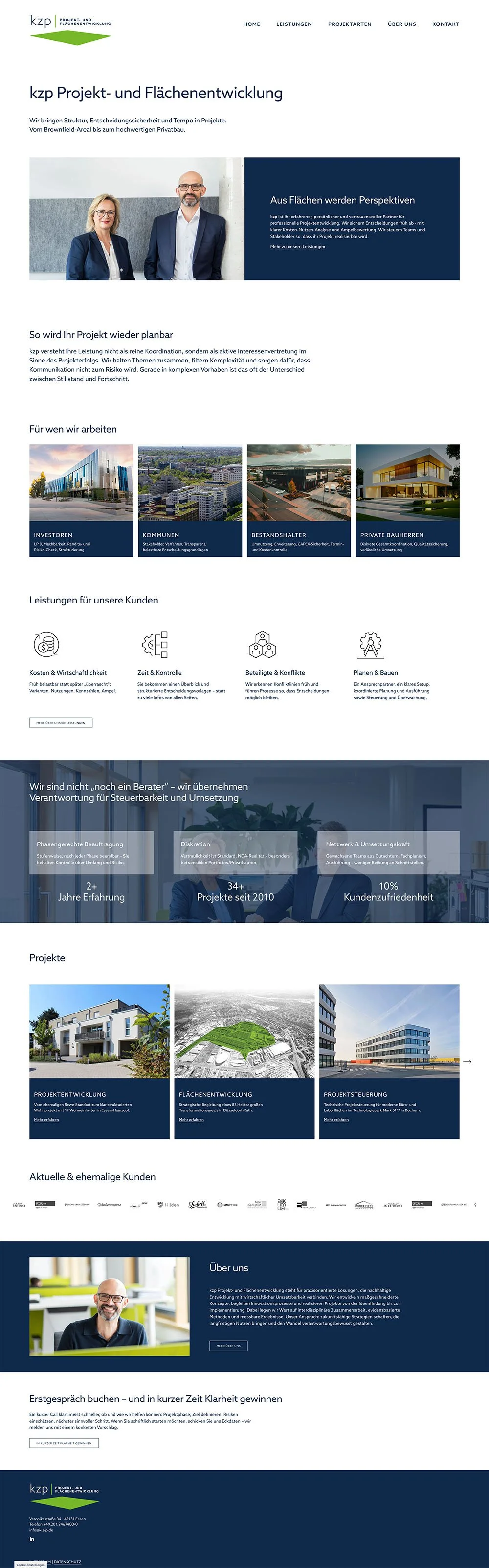 Website für kzp Projekte und Flächenentwicklung