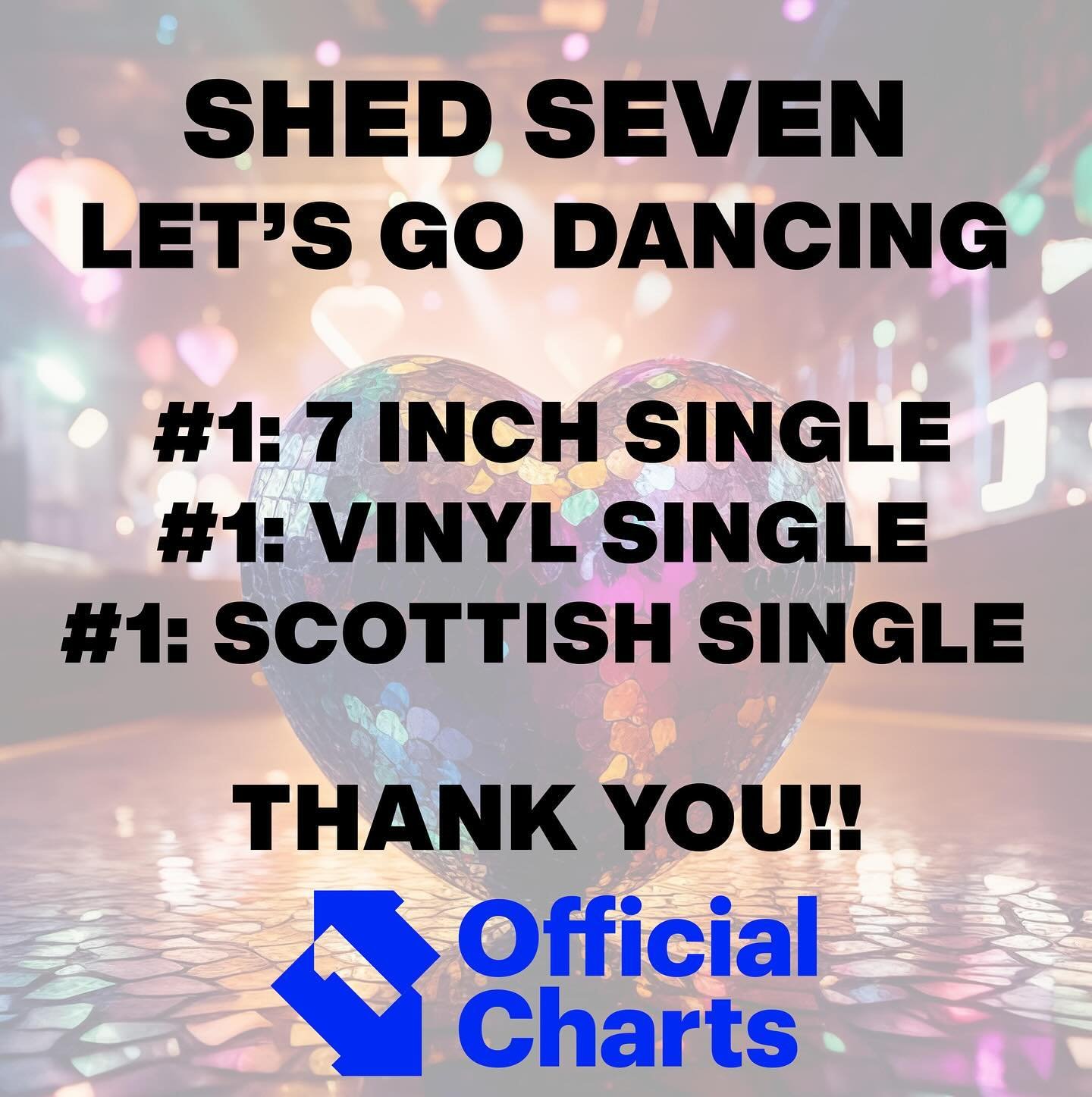 @shedsevenofficial have struck gold again! This time in the single charts for &lsquo;Let&rsquo;s Go Dancing&rsquo; which is sitting at #1 - 7&rdquo; singles, #1 - Vinyl singles, #1 - Scottish singles &amp; #2 Physical singles. Stream &lsquo;Let&rsquo