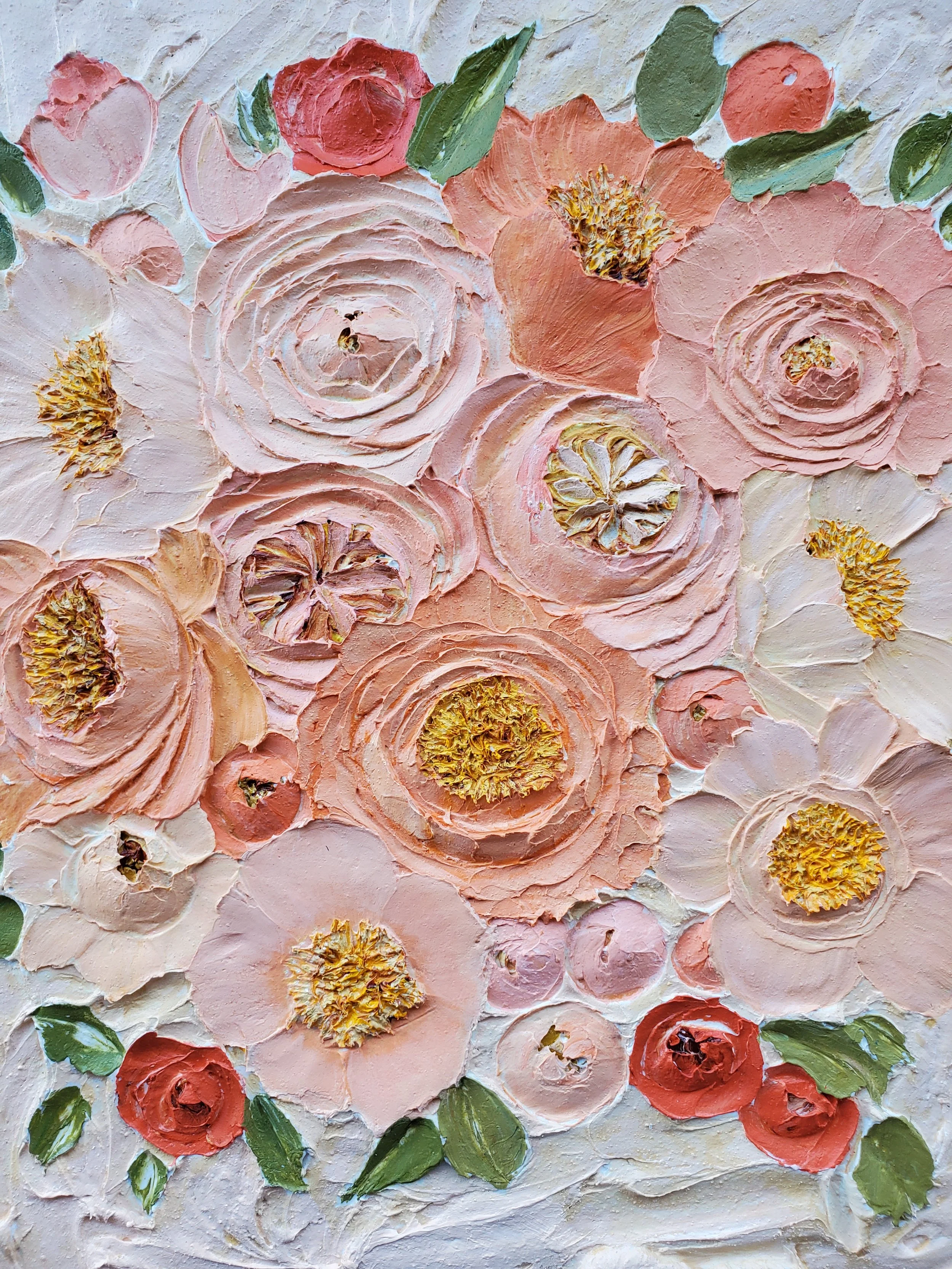 (16x20 Inch) Birthday Cake- Acrylic Sculpted Floral Impasto