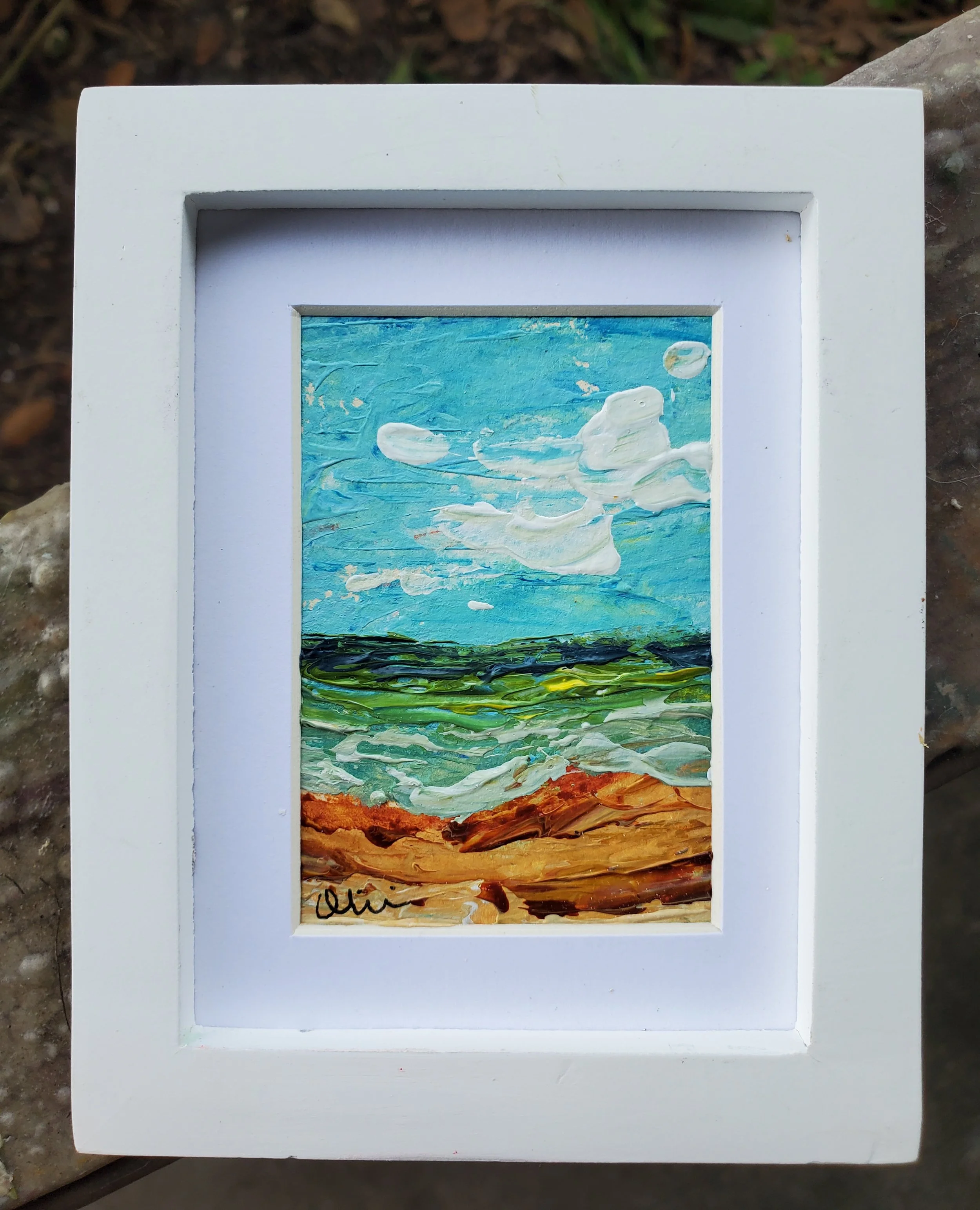 Petite Seascape Painting in 4x5 Inch Frame