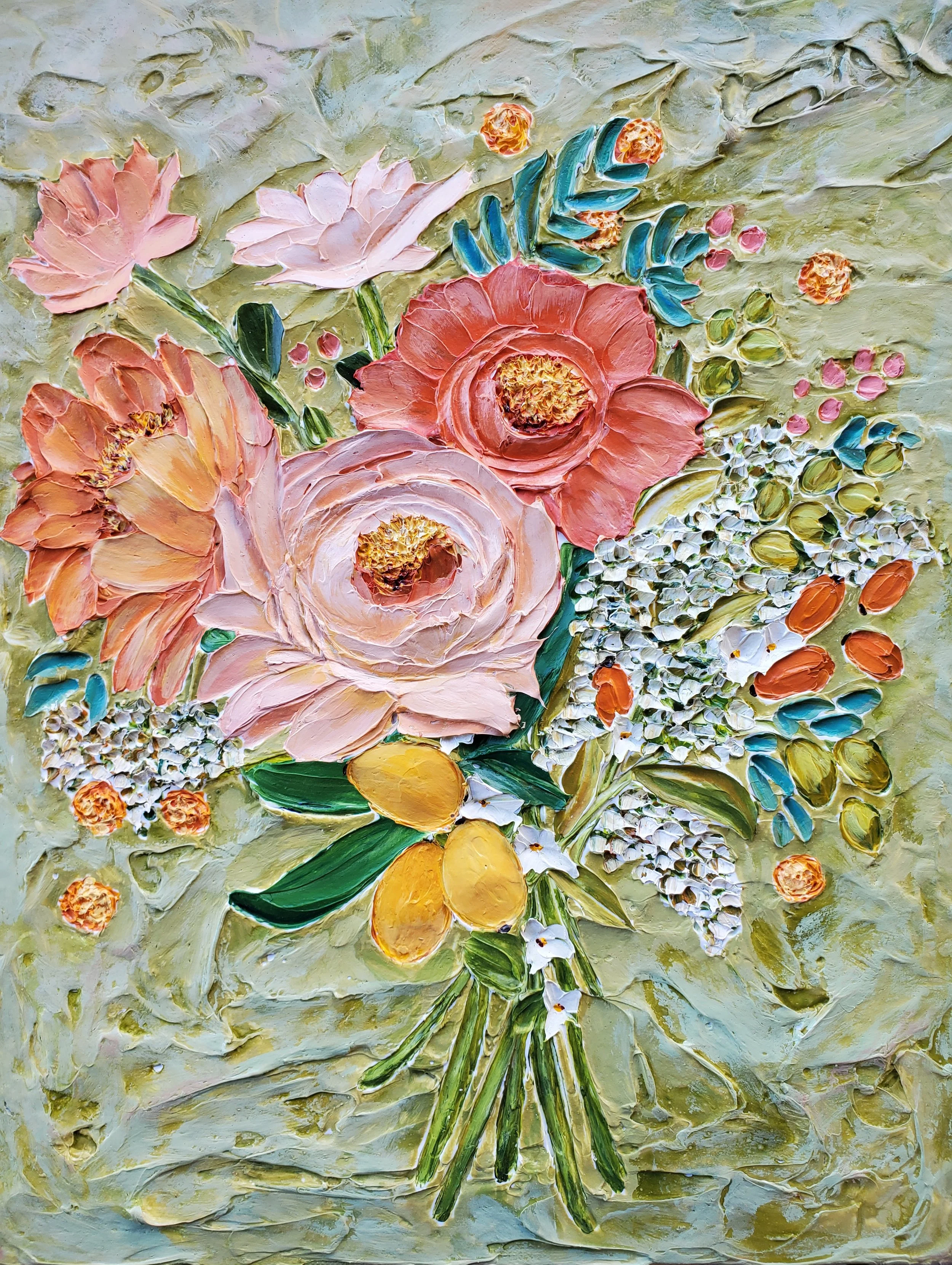 (16x20 Inch) Floral & Earthy with a Hint of Spice- Acrylic Sculpted Floral Impasto