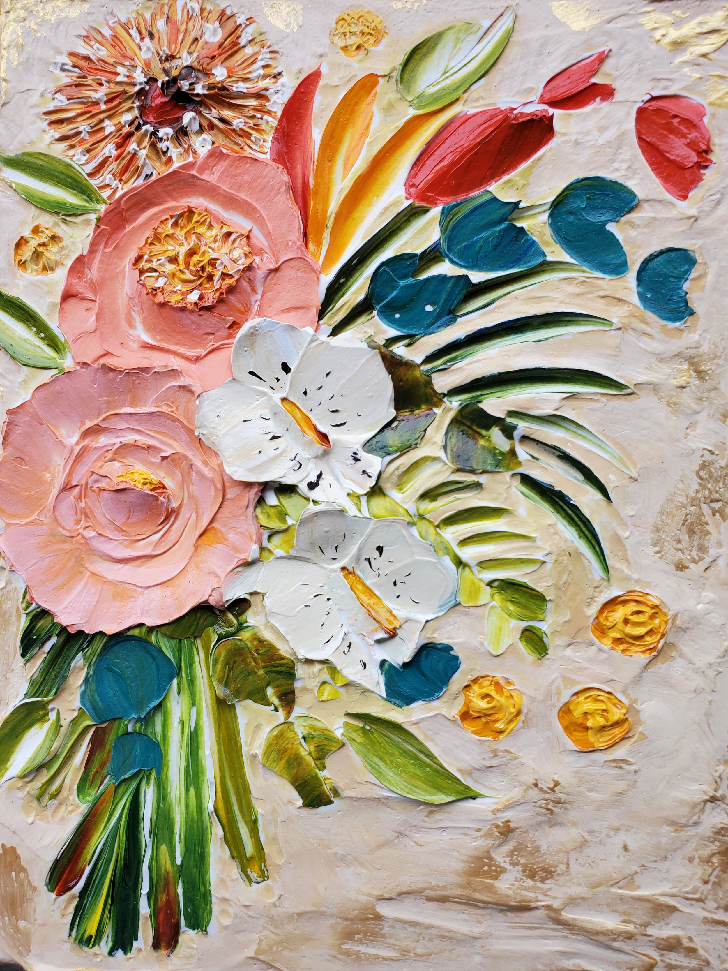 (8x10) Indulge Me- Sculpted  Deep Impasto Floral on Gallery Wrapped Canvas