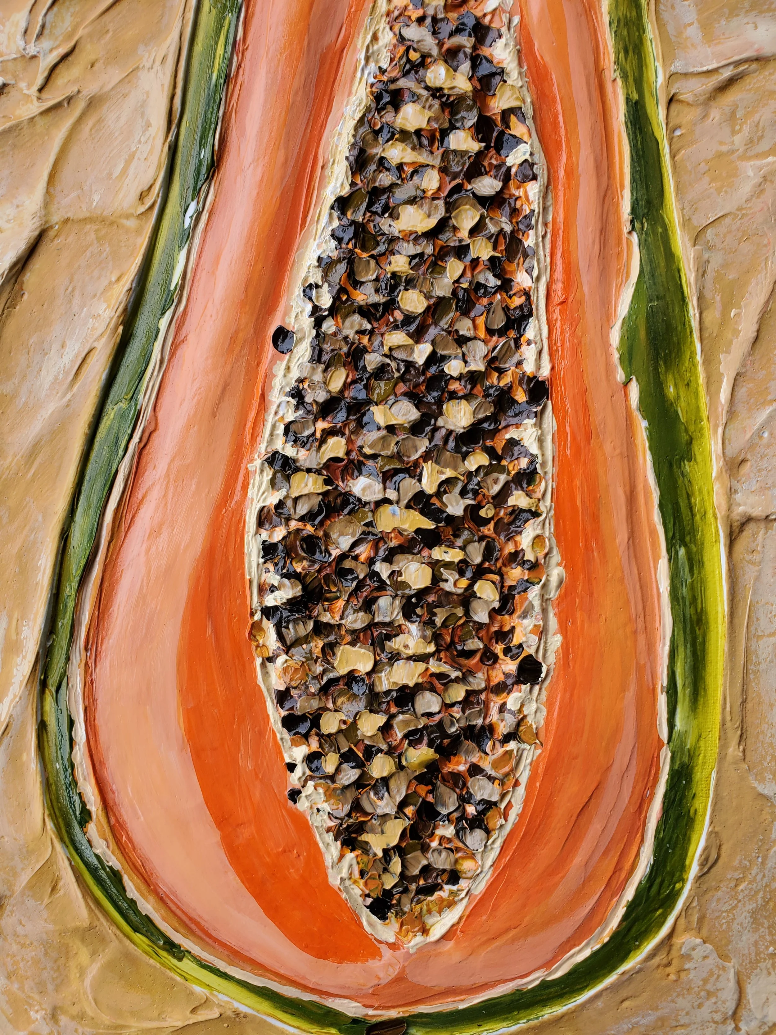 (10x20 Inch) Divine Feminine Energy- Sculpted Impasto Papaya on Gallery Wrapped Canvas