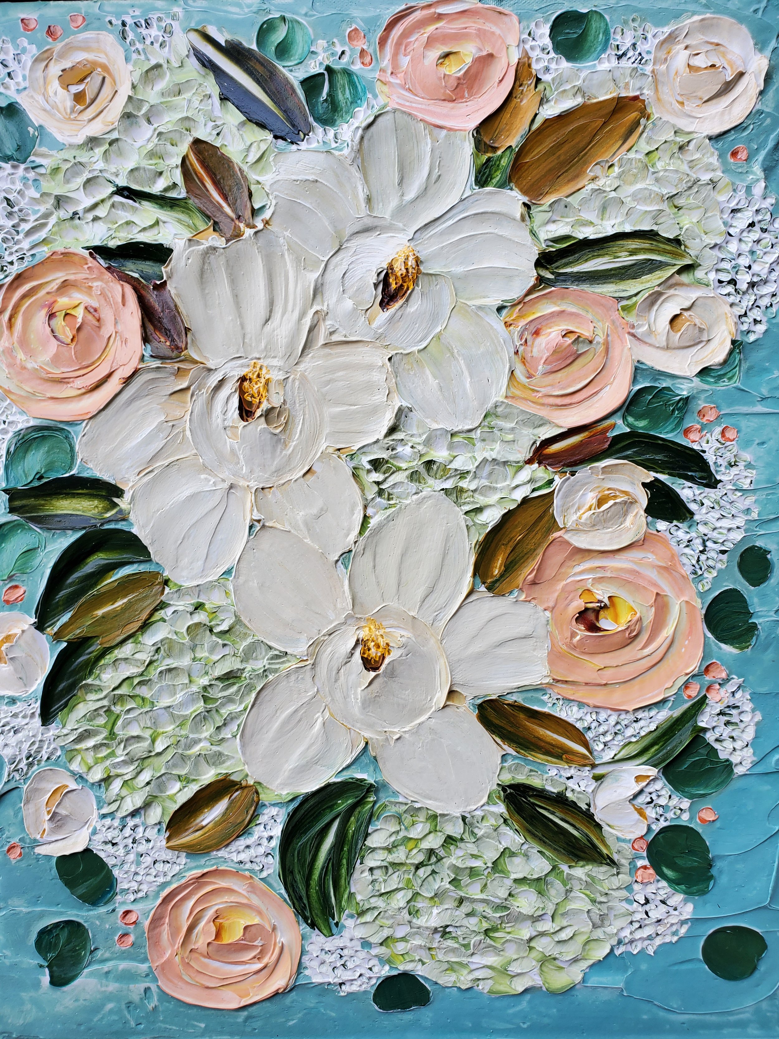 (16x20 Inch) Dreams Are Necessary to Life- Sculpted  Deep Impasto Floral on Gallery Wrapped Canvas