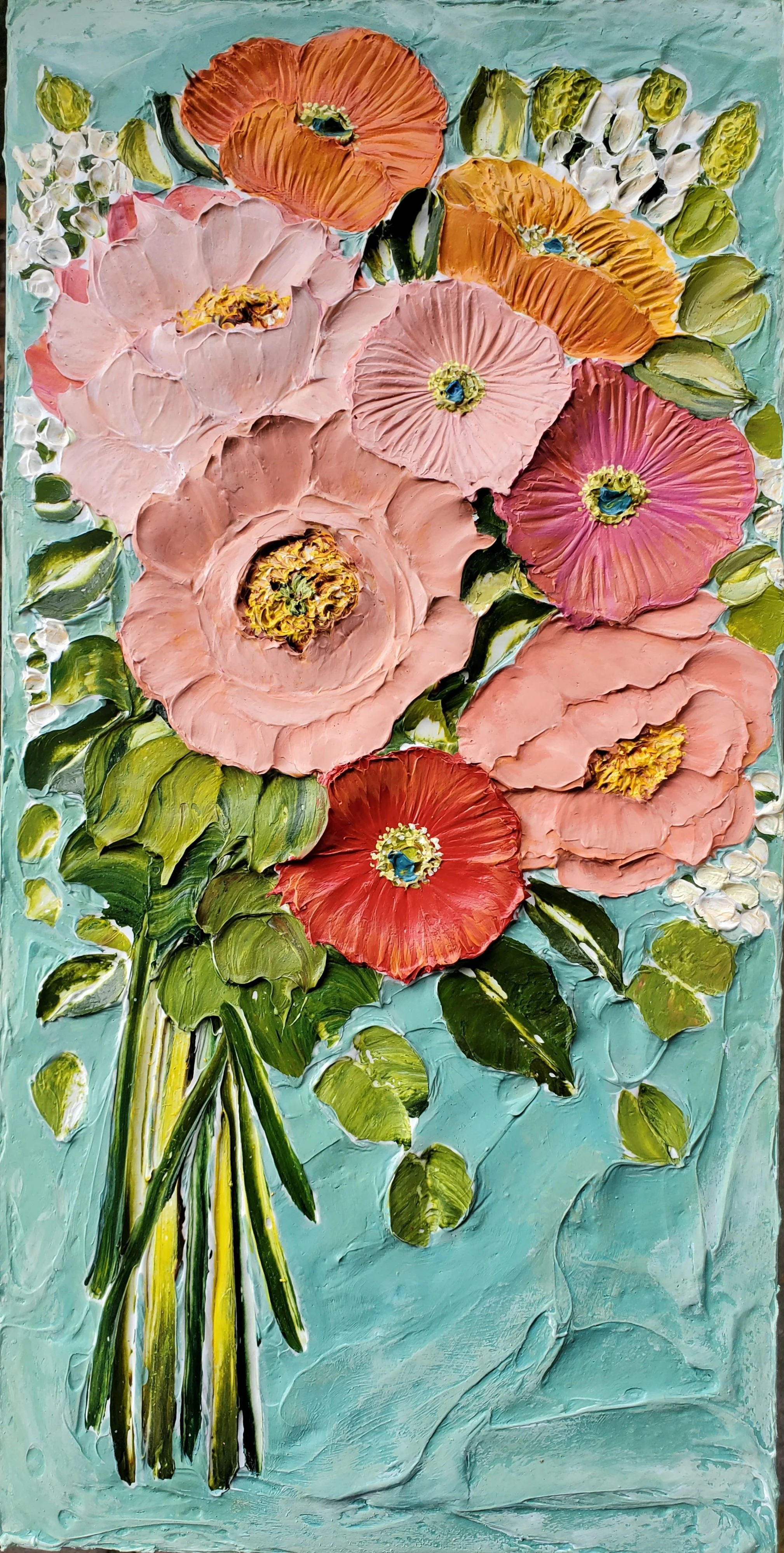 (10x20 Inch) Like Heaven to Touch- Heavy Textured Sculpted Floral Artwork on Gallery Wrapped Canvas
