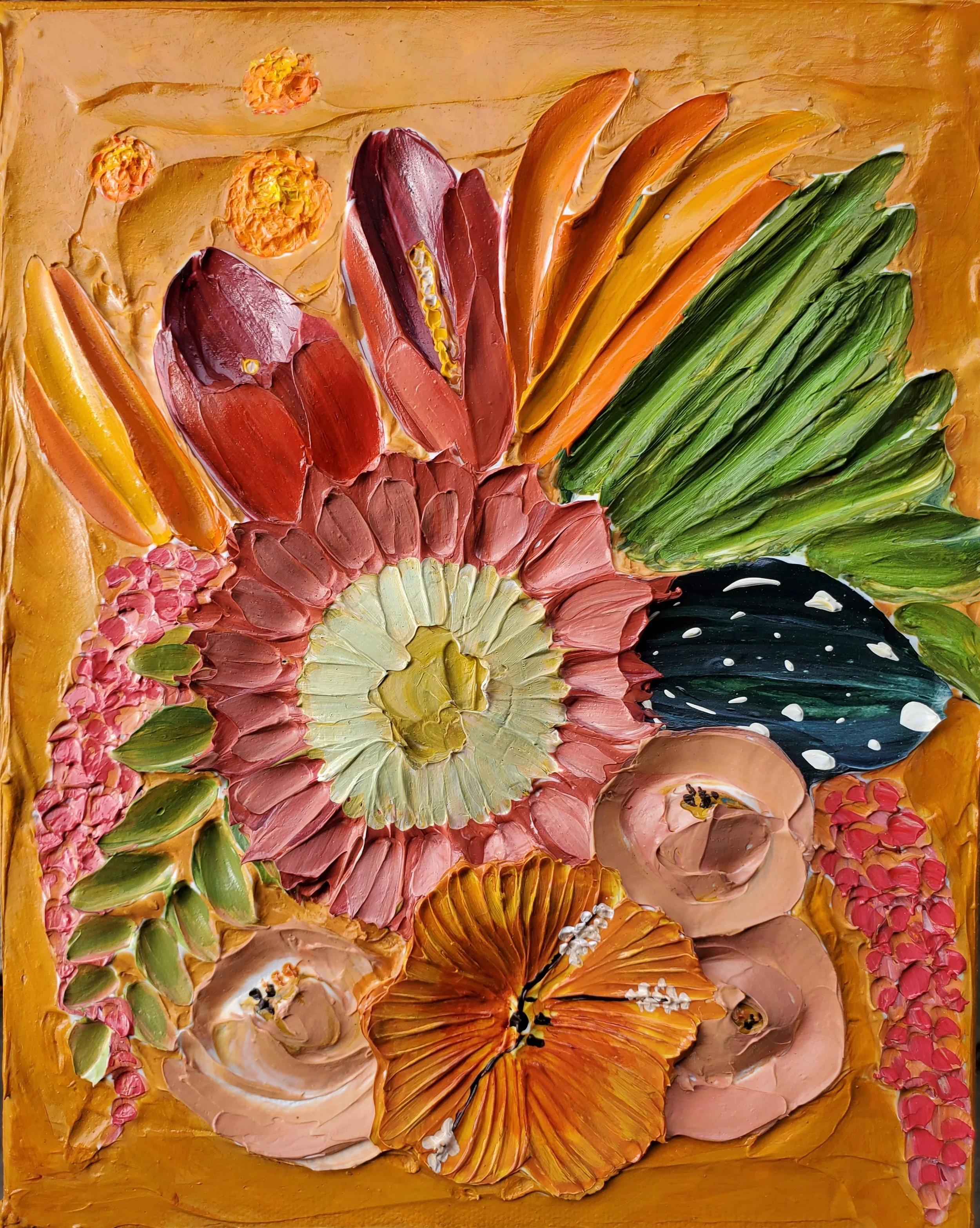 (8x10 Inch) Love Deliciously- Heavy Texture Sculpted Floral Artwork on Gallery Wrapped Canvas