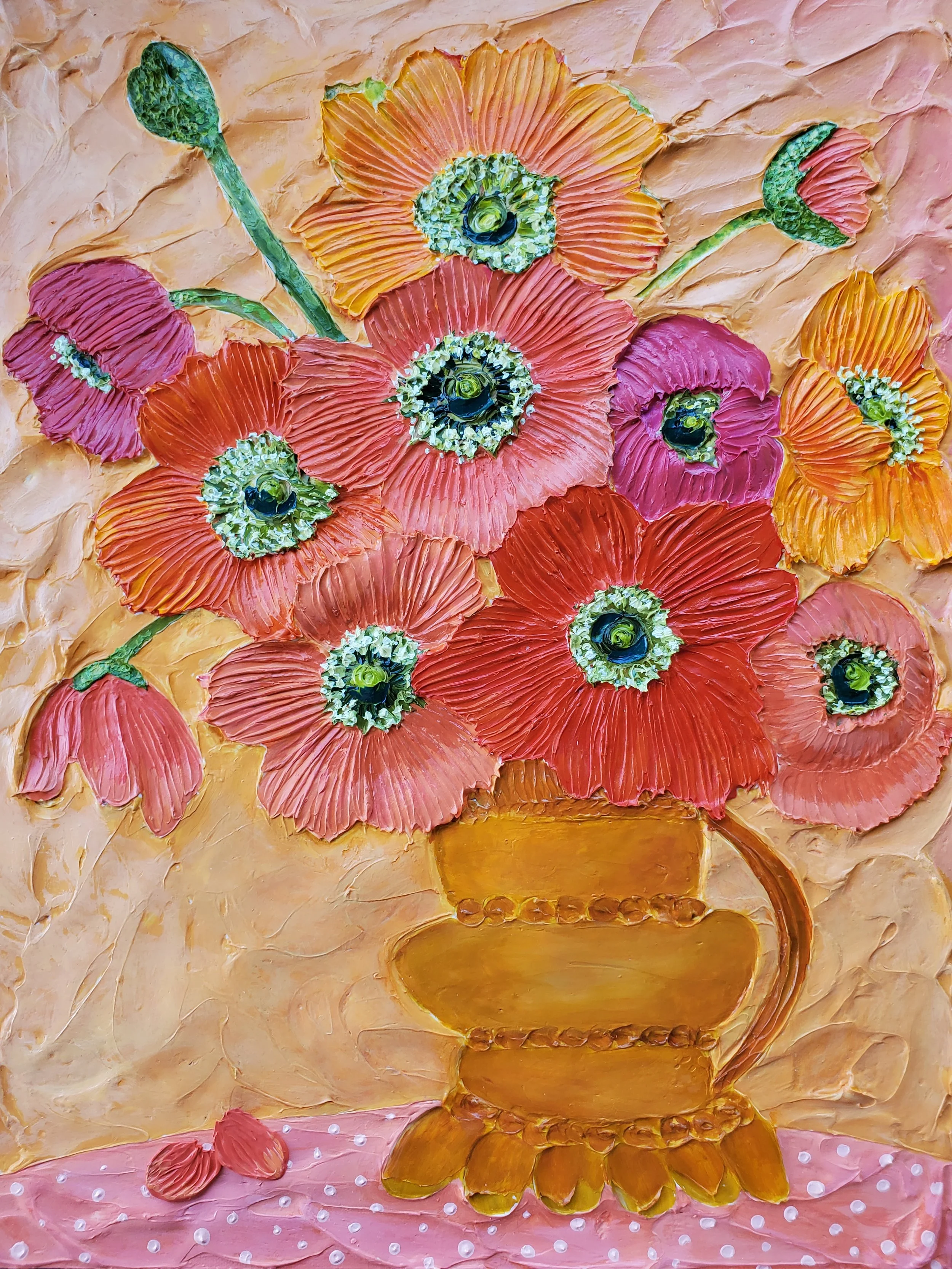 (16x20 Inch) Florescence- Heavy Textured Sculpted Floral Artwork on Gallery Wrapped Canvas