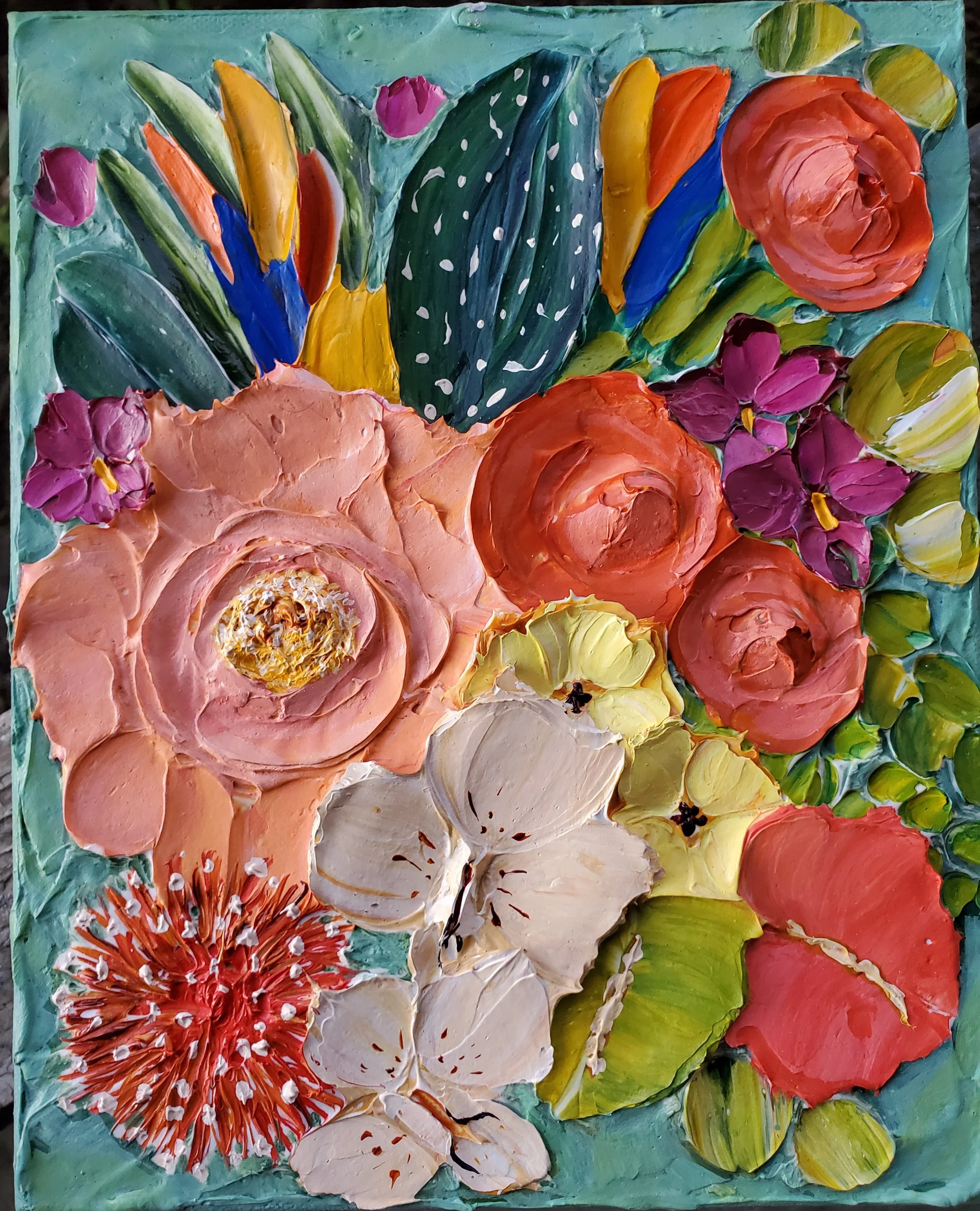 (8x10 Inch) Love Ecstatically- Heavy Textured Acrylic Floral Artwork on Gallery Wrapped Canvas