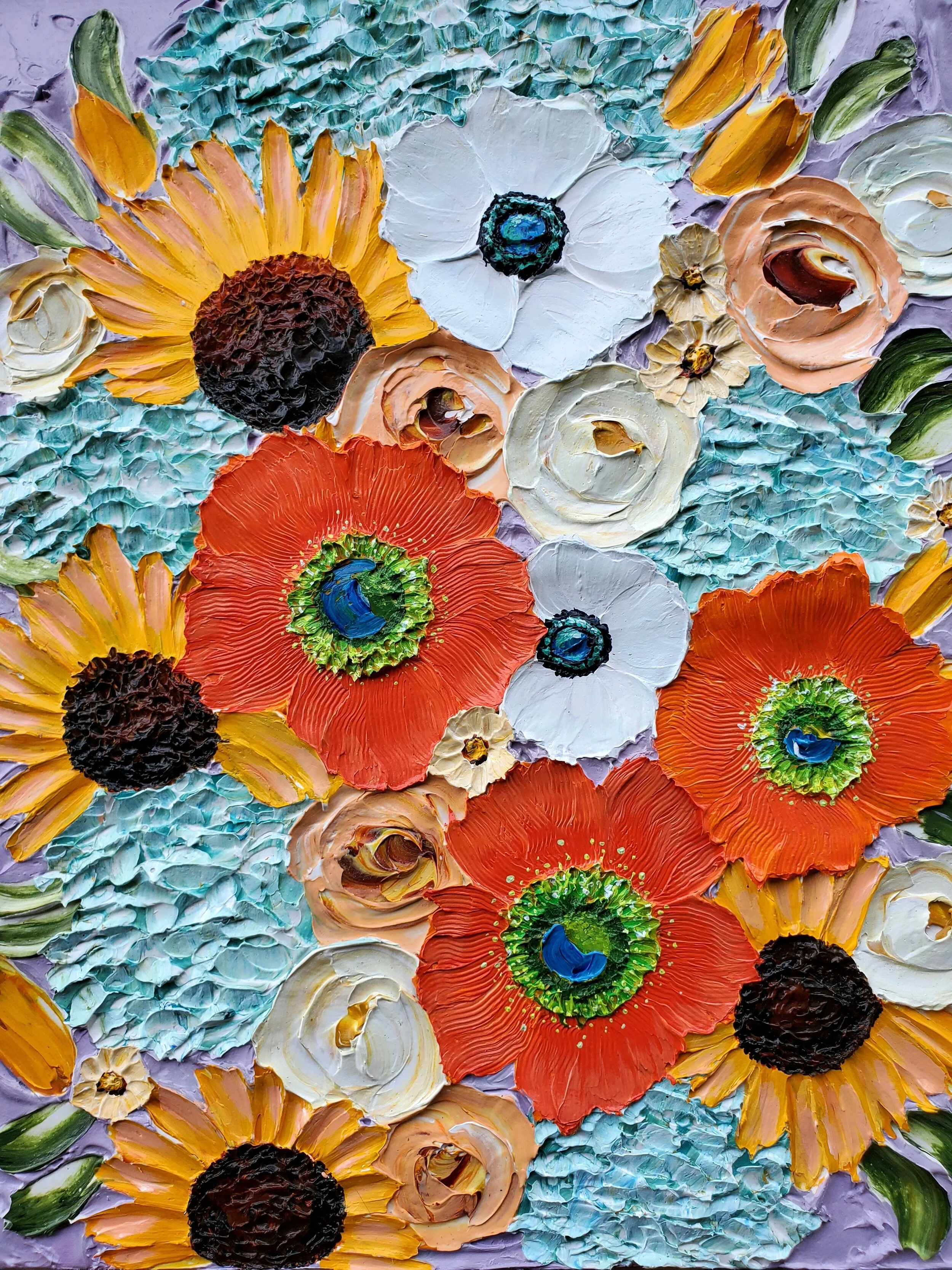 (16x20 Inch) Unstoppable-Sculpted  Deep Impasto Floral on Gallery Wrapped Canvas