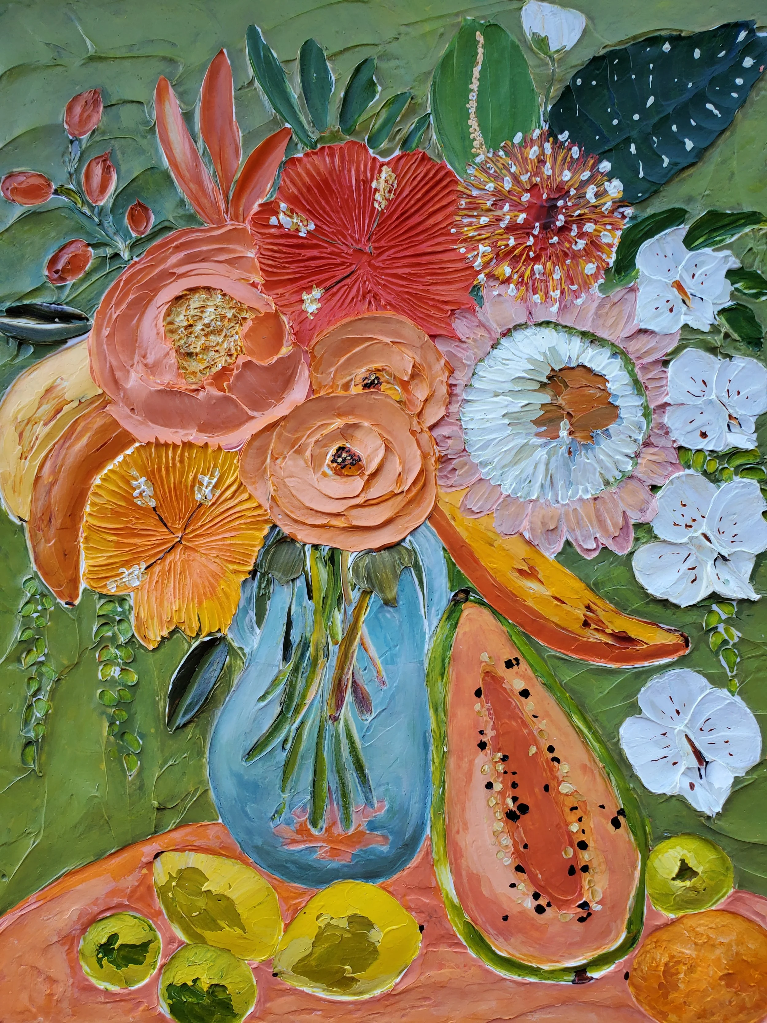 (16x20 Inch)You Are What You Eat- Heavy Texture Sculpted Floral Artwork on Gallery Wrapped Canvas