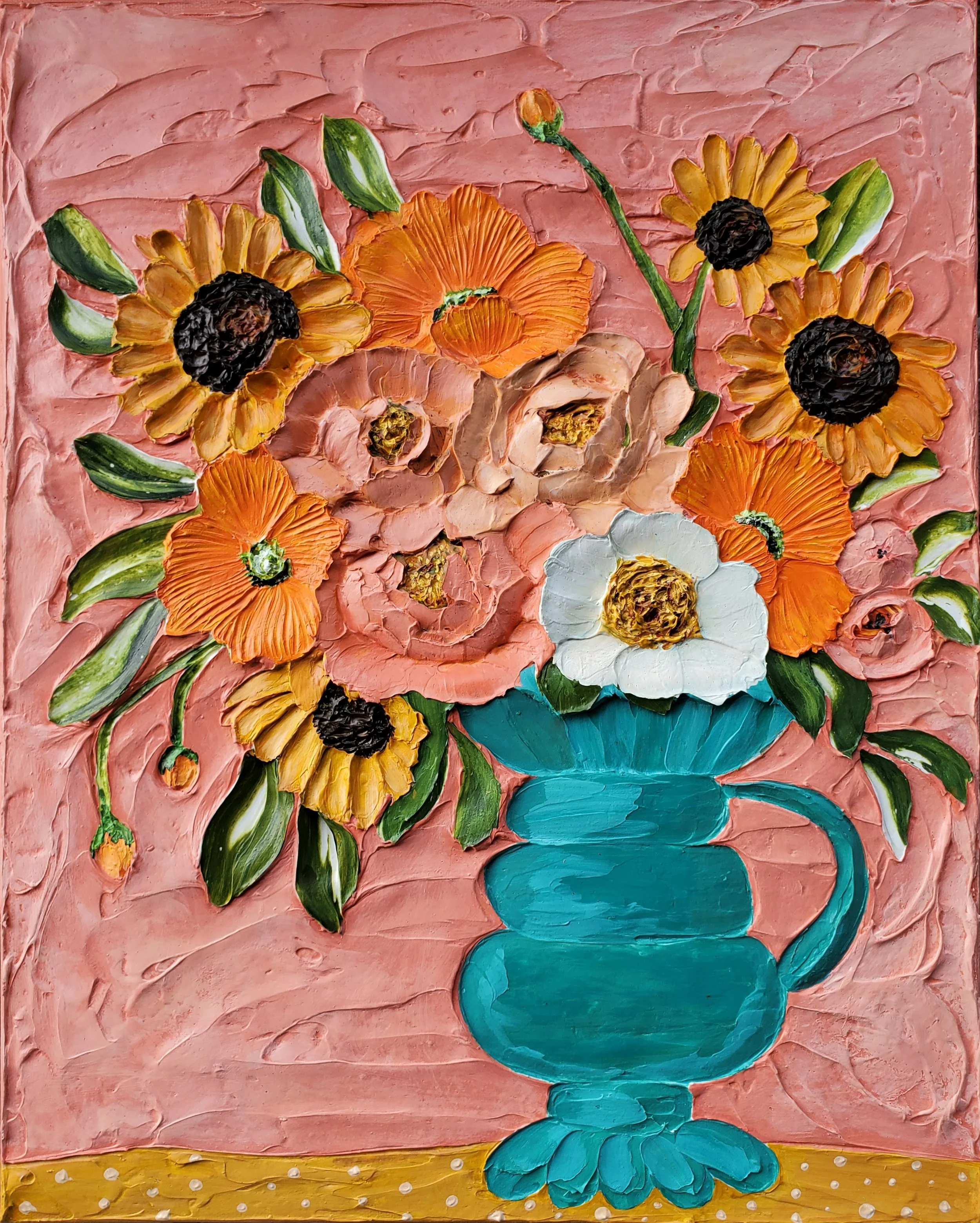 (16x20 Inch) Vibrational Energy- Heavy Texture Sculpted Floral Artwork on Gallery Wrapped Canvas