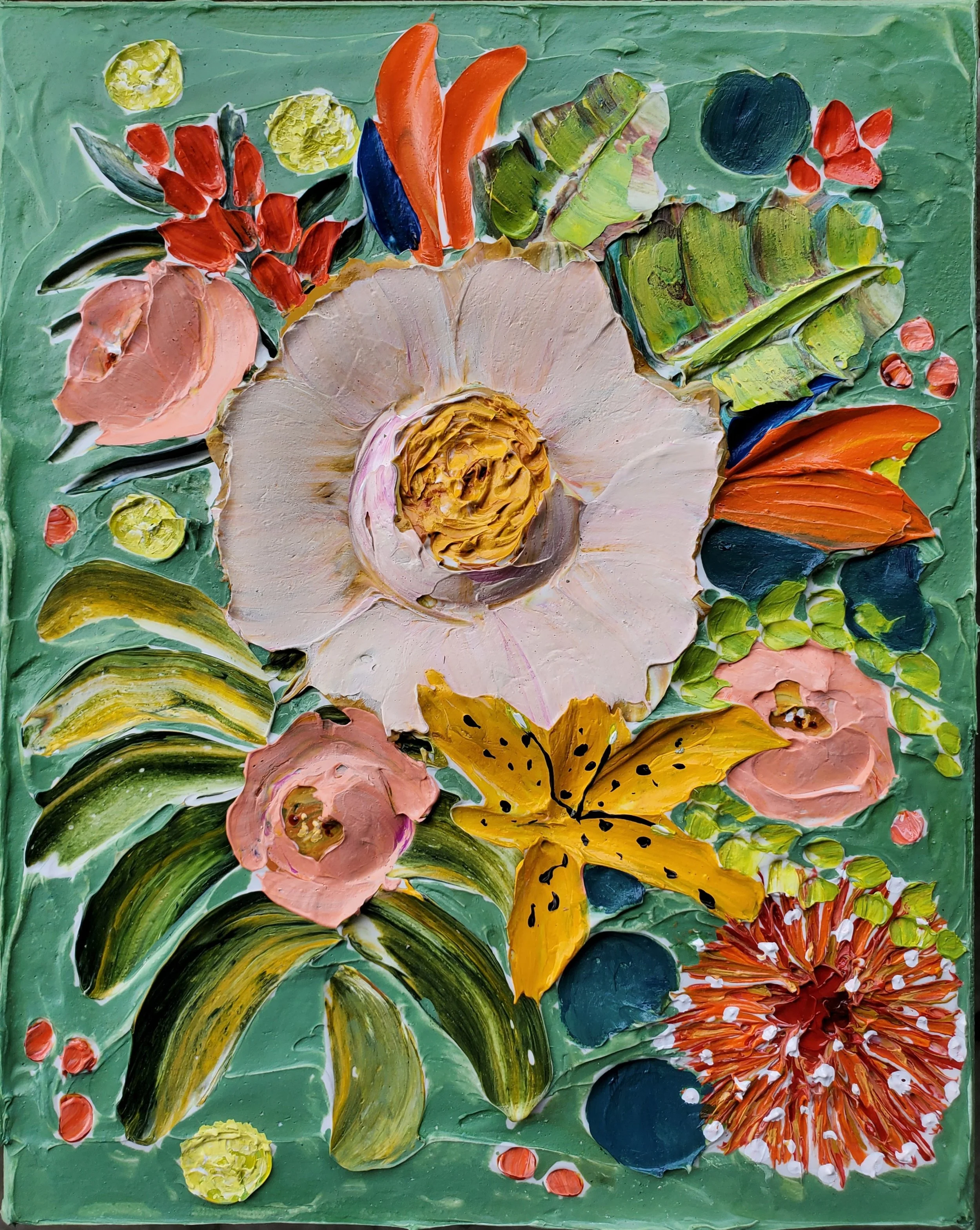 (8x10 Inch) Love Spontaneously- Heavy Texture Sculpted Floral Artwork