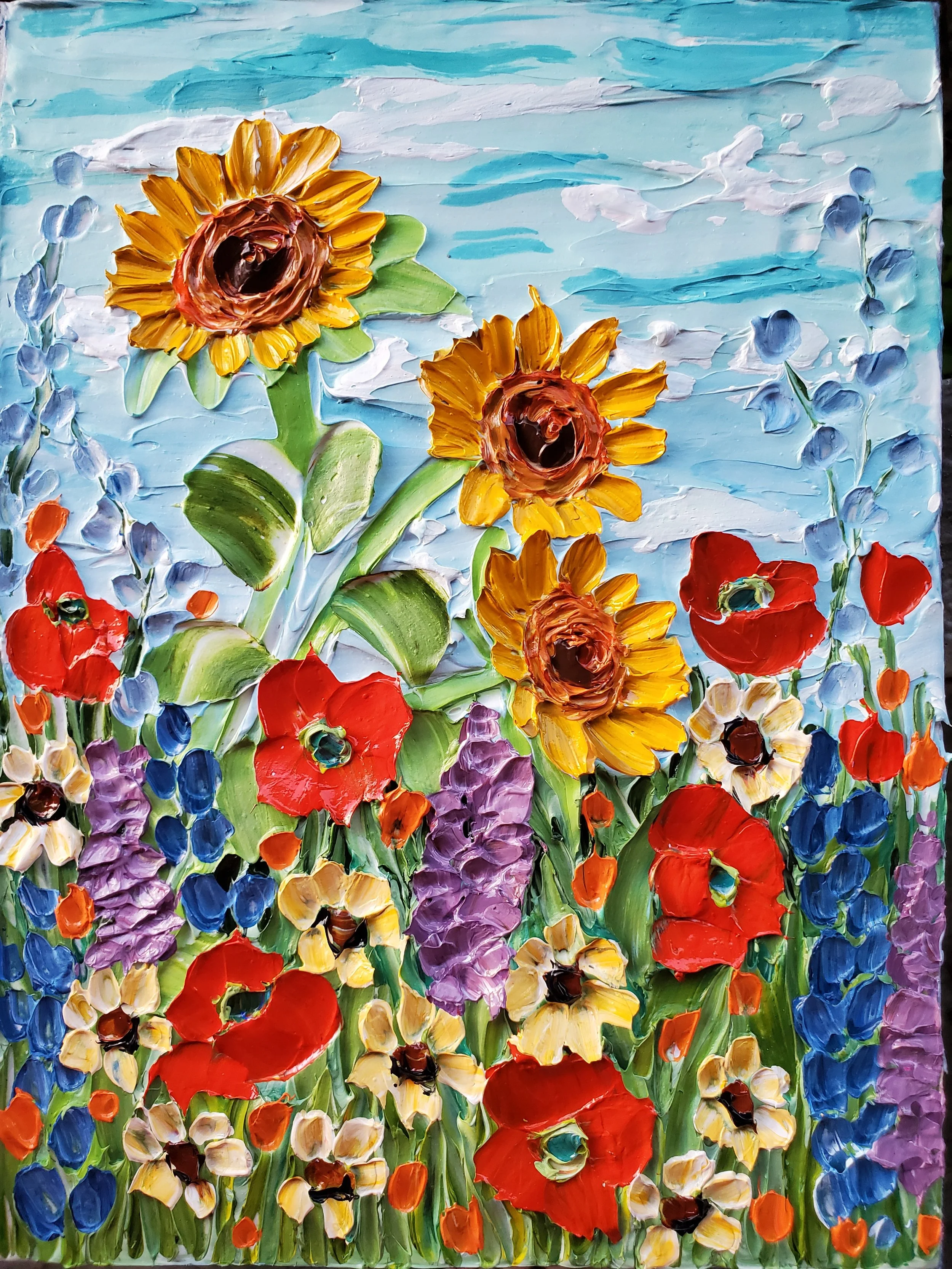 (9x12 Inch) Magic Garden- Heavy Textured Sculpted Floral Artwork on Gallery Wrapped Canvas
