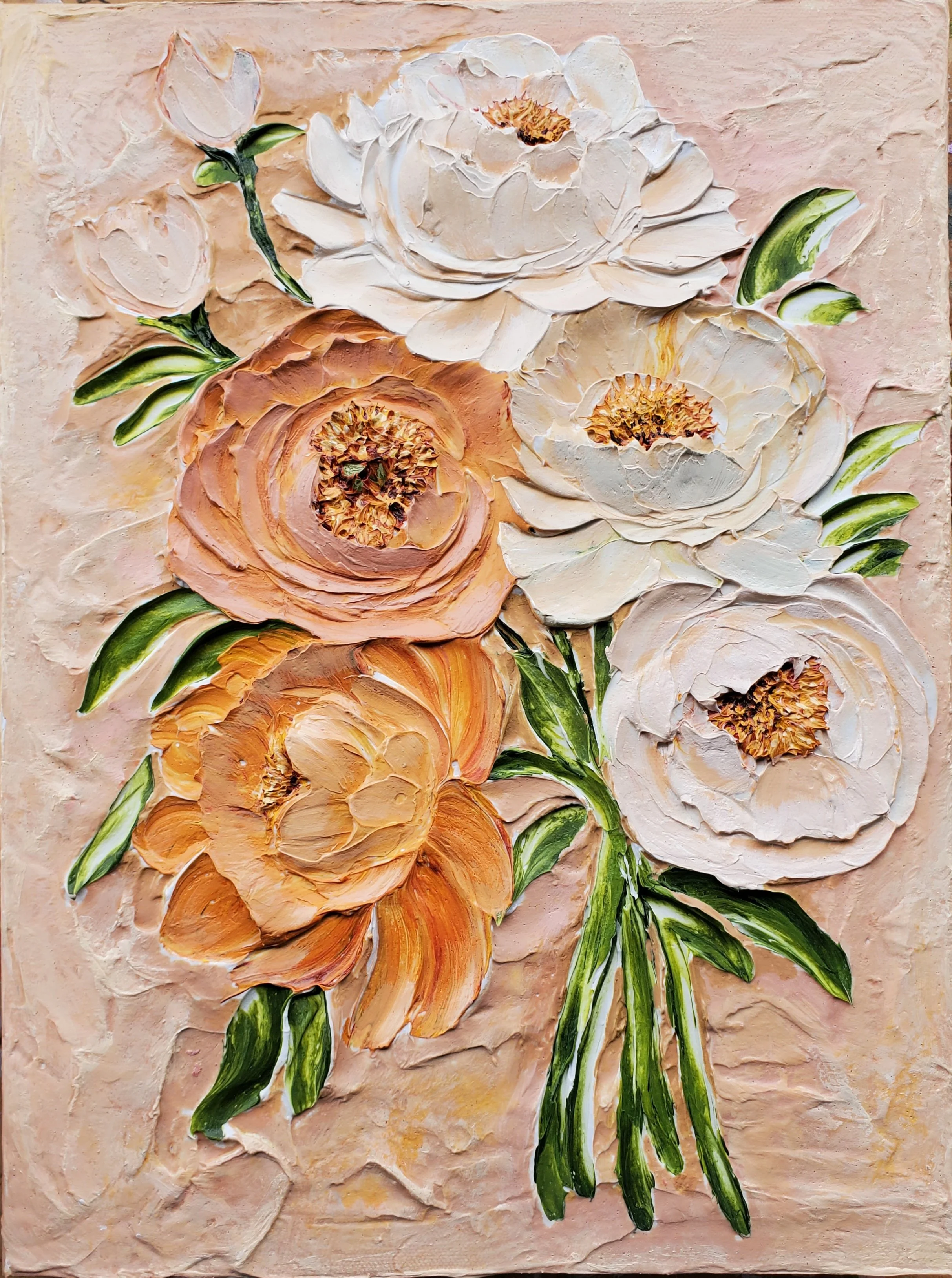 (12x16 Inch) Self Talk ♡ Heavy Texture Sculpted Floral on Gallery Wrapped Canvas