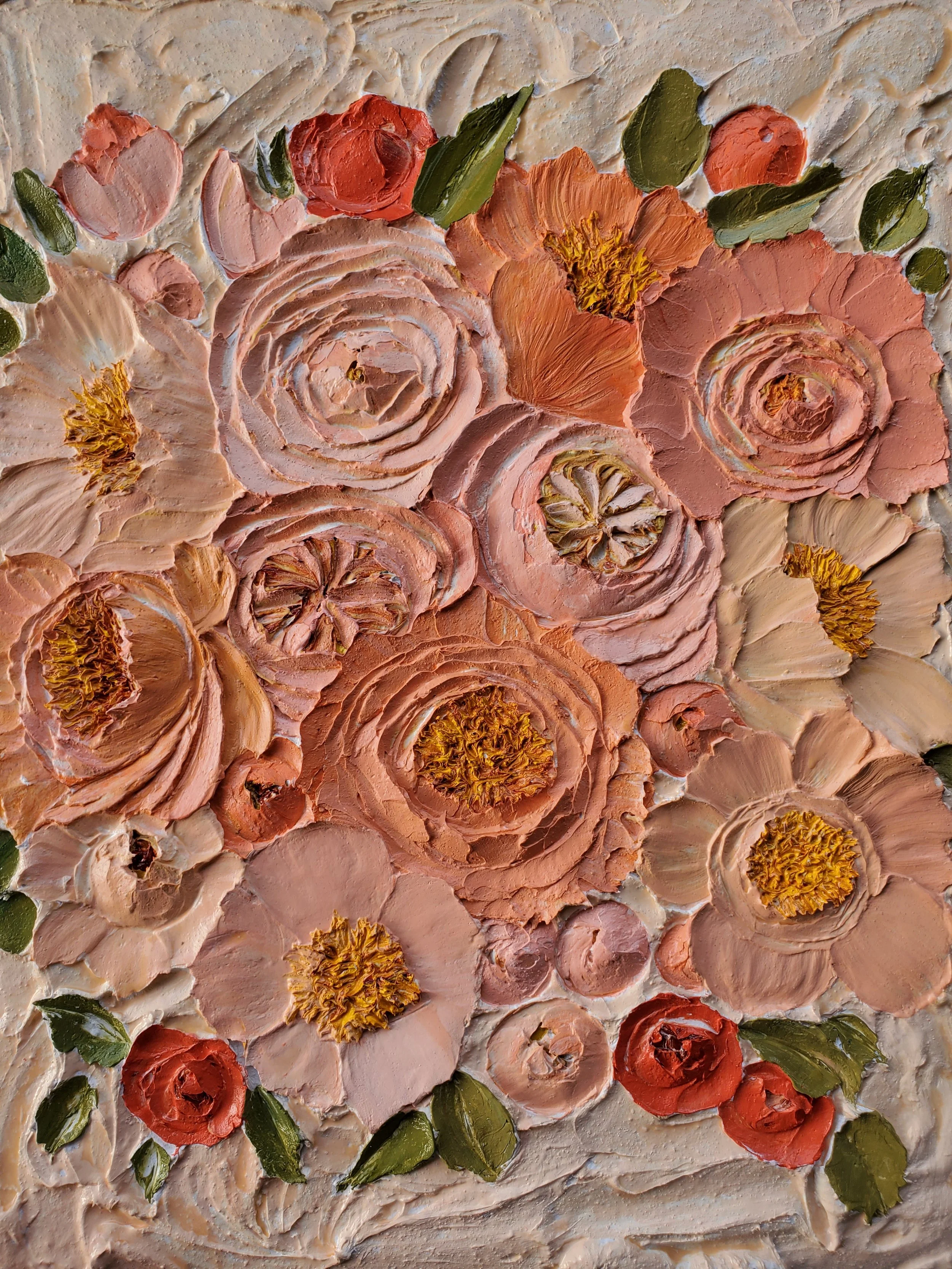 (16x20 Inch) Birthday Cake- Heavy Texture Floral Sculpted Artwork on Gallery Wrapped Canvas