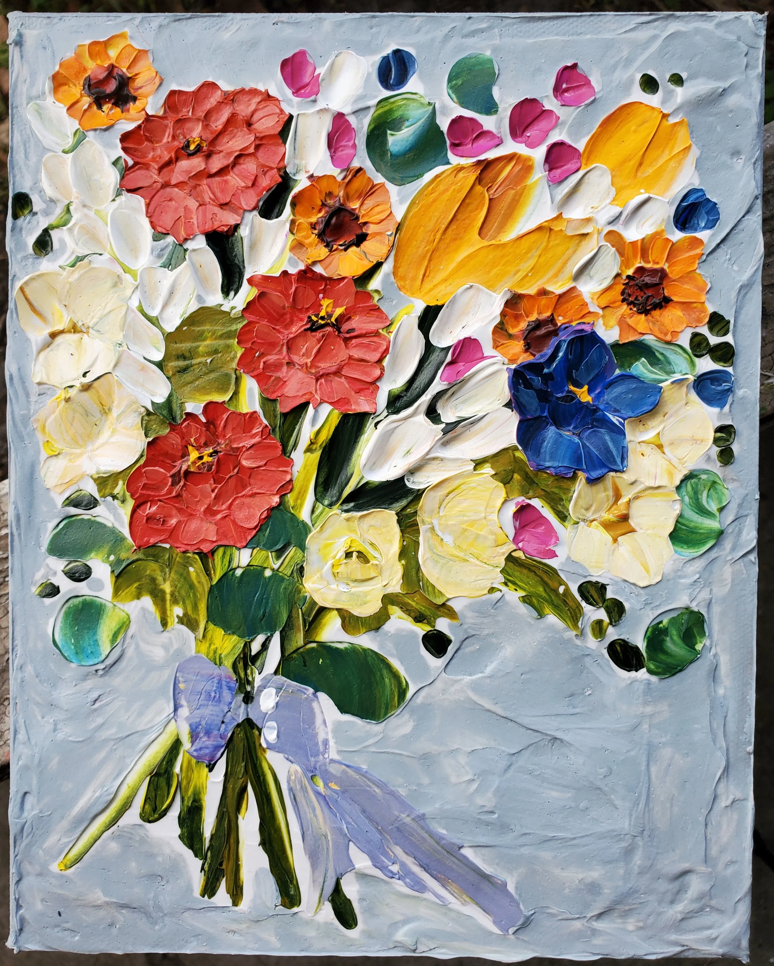 (8x10 Inch) Once Wild, Always Wild- Heavy Texture Sculpted Floral Artwork on Gallery Wrapped Canvas