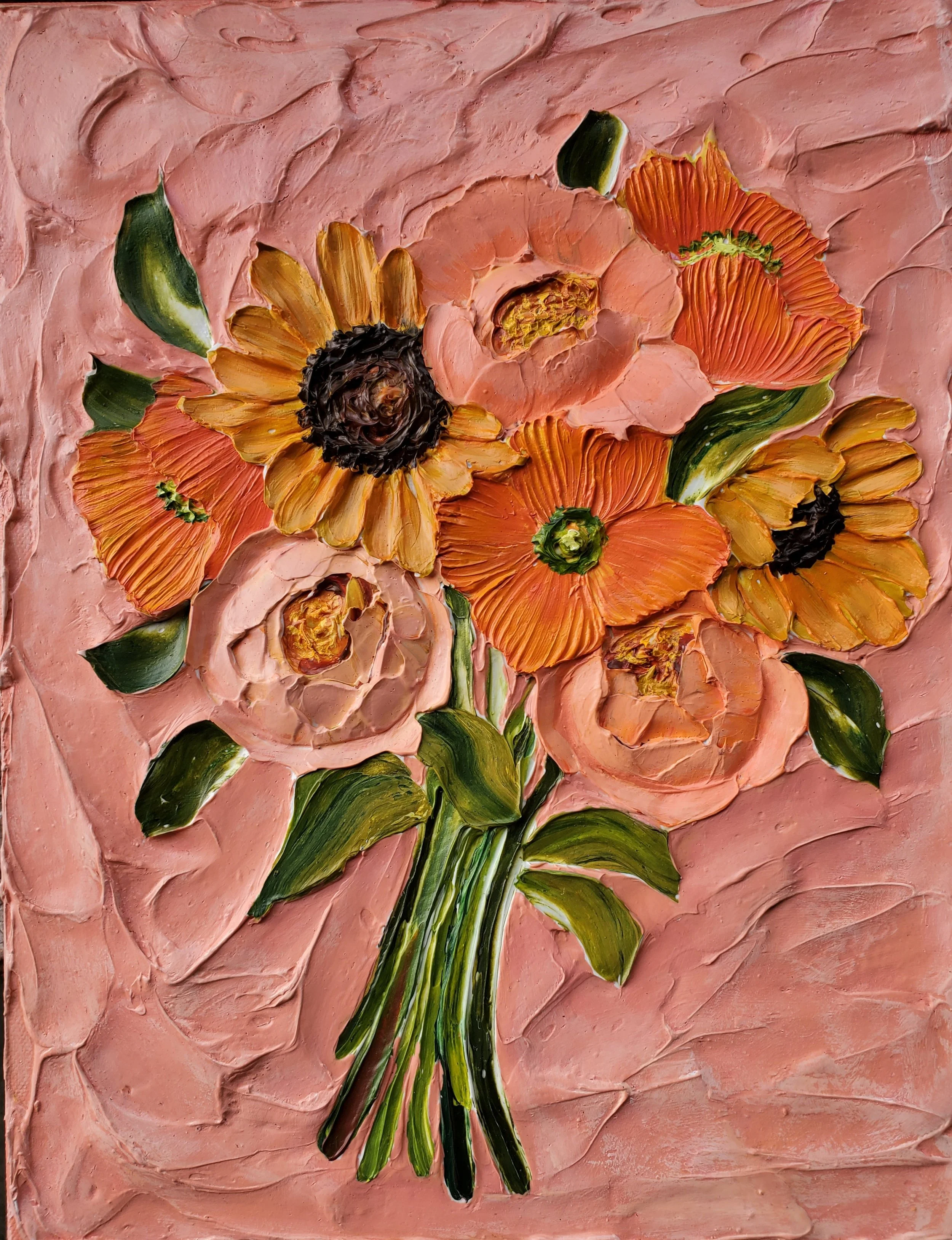 (11x14 Inch) I Dont Chase, I Attract- Heavy Texture Sculpted Floral Artwork on Gallery Wrapped Canvas