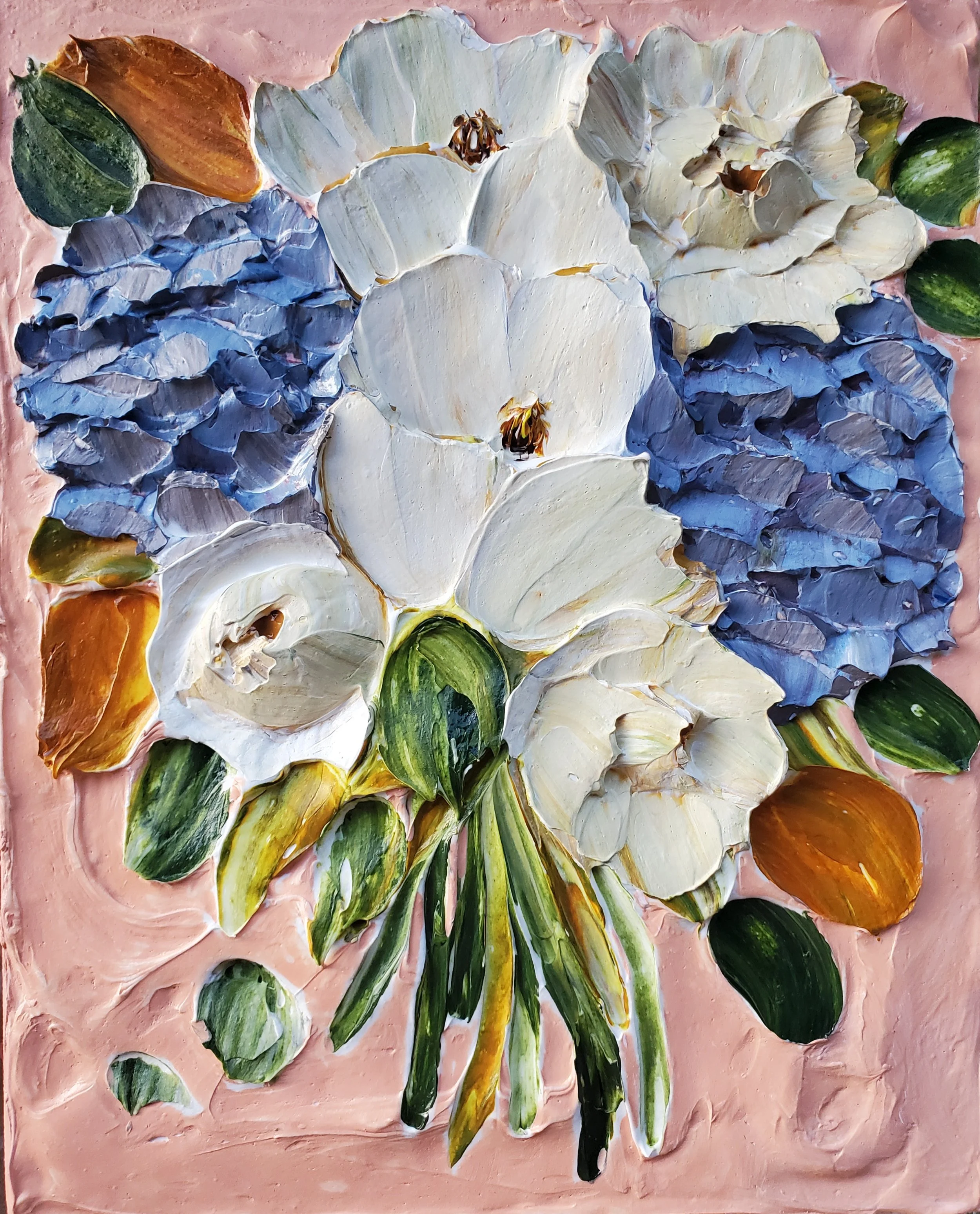 (8x10) Spark of Nostalgia- Heavy Texture Sculpted Floral Artwork on Gallery Wrapped Canvas