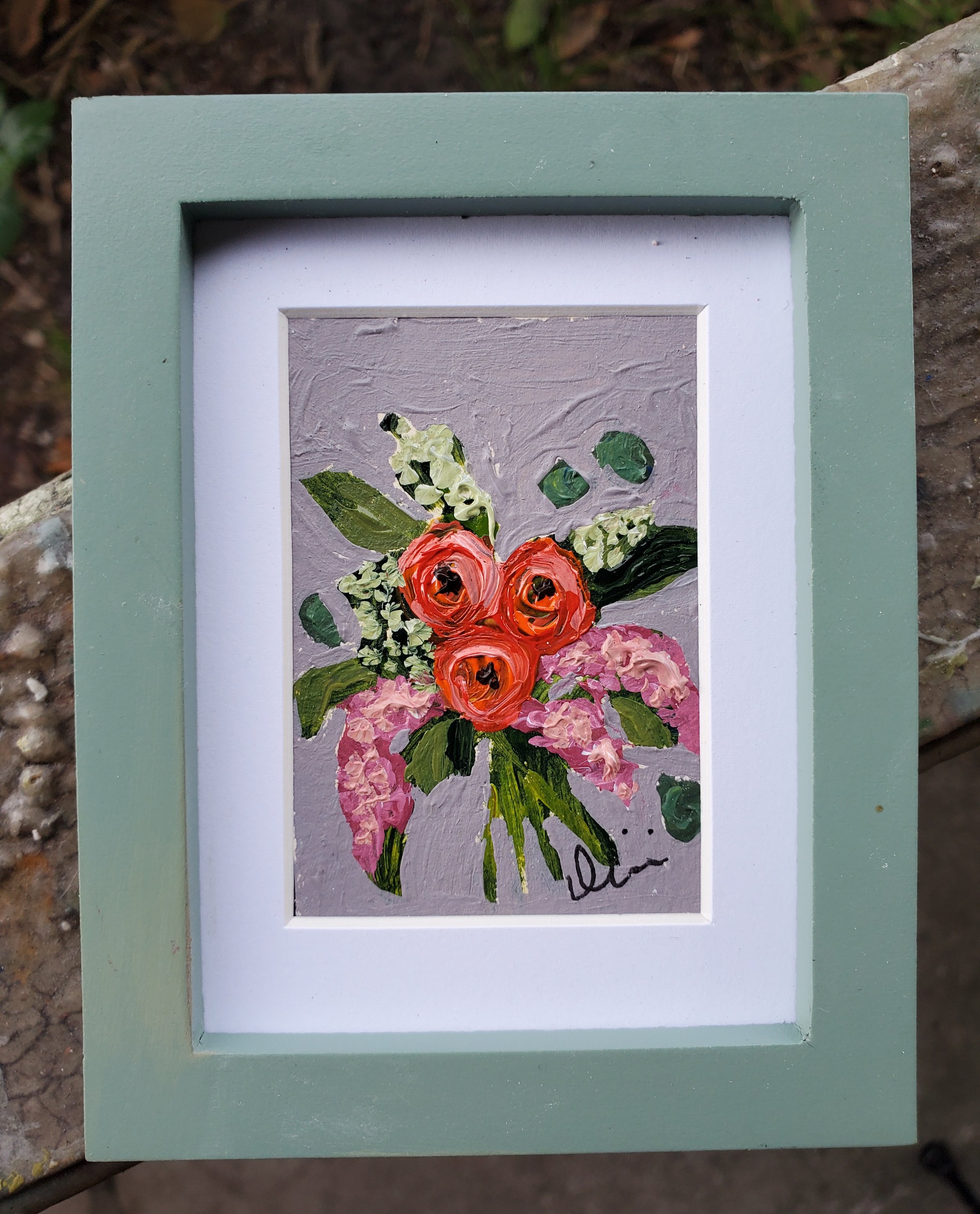Petite Rose Bouquet Painting in 4x5 Inch Frame