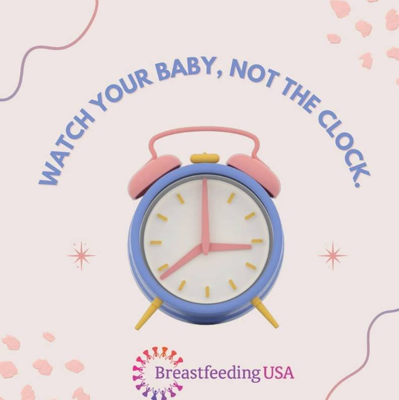 Baby's stomachs (just like ours) don't always follow a nice neat schedule.  Feed your baby whenever they show signs they are hungry.  Let them eat until they show signs of fullness.  If you need more help, check out our resource guide download!  http