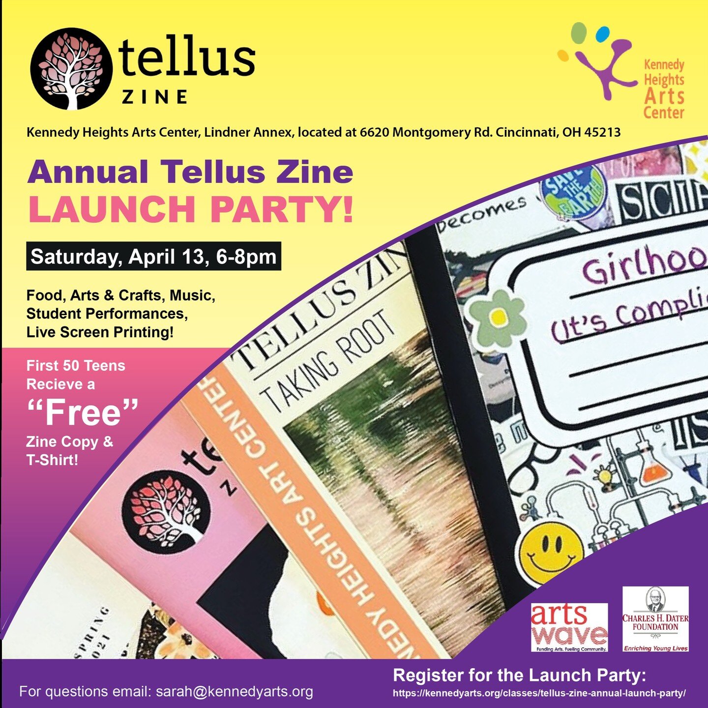 First 50 teens will receive a FREE Tellus Zine T-shirt! This free event is a celebration of the completion of the Tellus&rsquo; 5th issue and the teen artists who shared their voices and mad the zine possible. Tellus invites teen and their families t