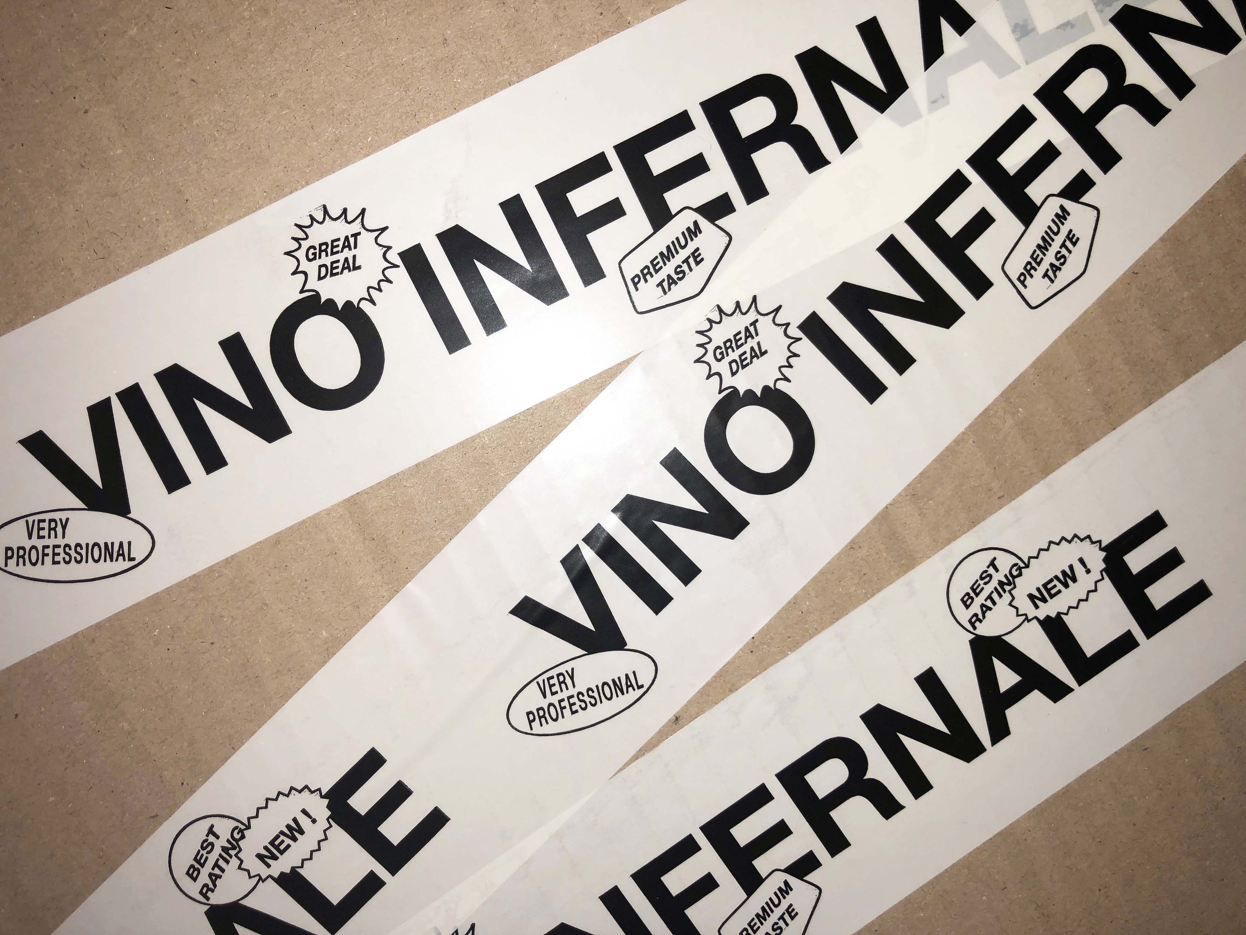 The design is based on the idea of advertising oneself shamelessly as the number one provider of a product but still providing a tacky service to your customer. The team of Vino Infernale wants to play with that idea in a ironic yet somehow genuine