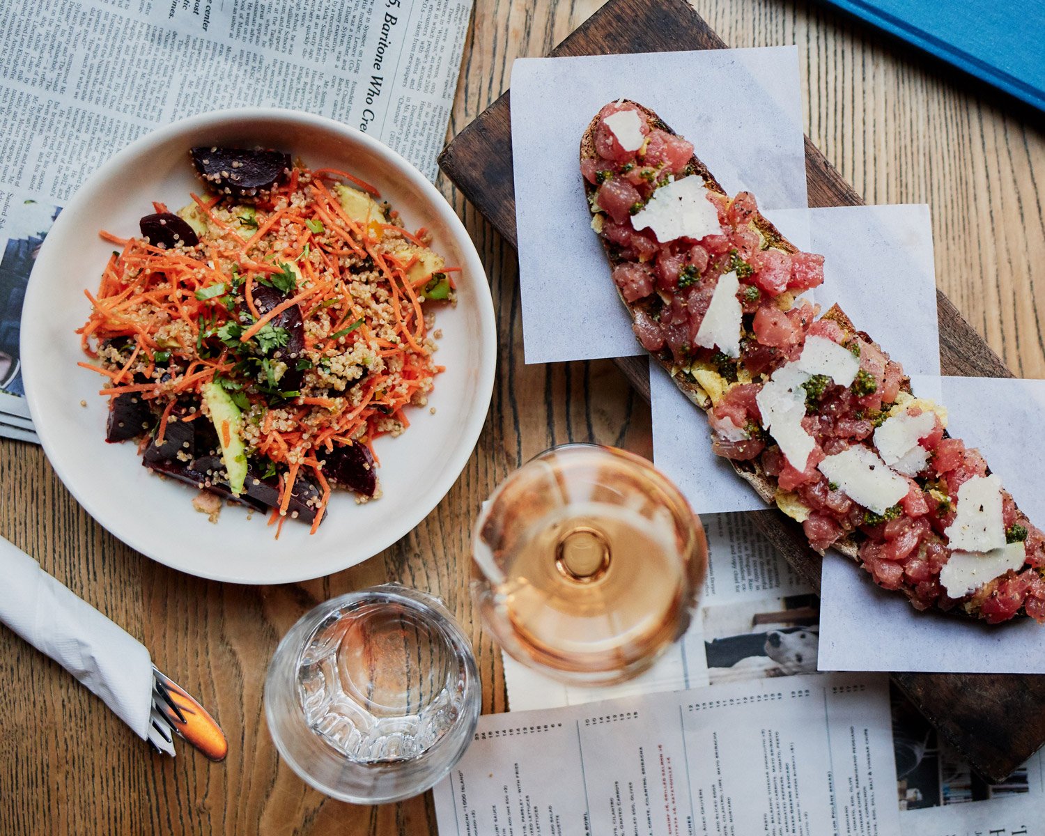 zinqué quinoa salad and tuna tartine