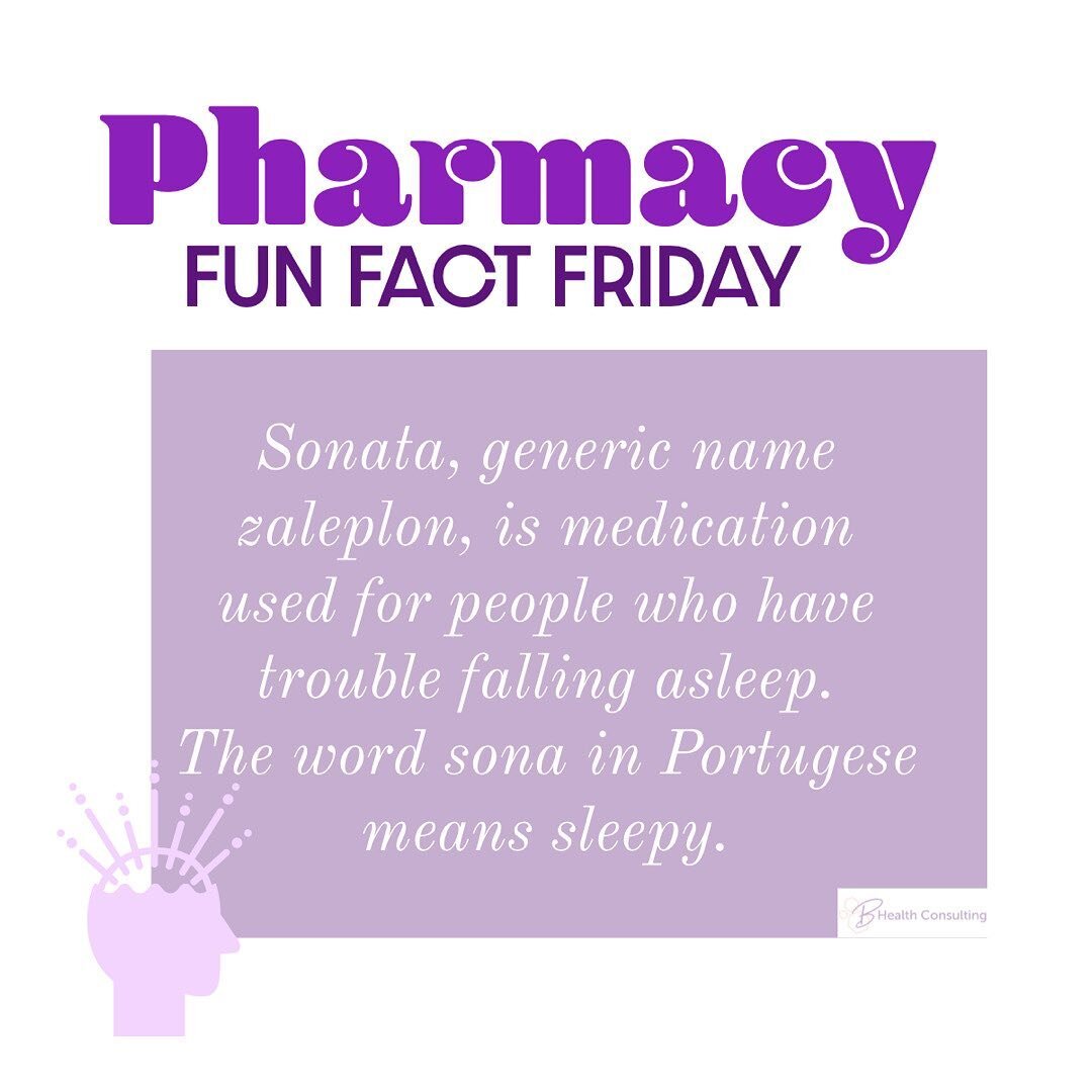 Happy Friday ✨
-
-
Do you know where Sonata got its name?
-
-
Sonata, generic name zaleplon, is medication used for people who have trouble falling asleep.
 
The word sona in Portugese means sleepy 💤 

#sonata #pharmacy #pharmacyfunfact #sleepingmed