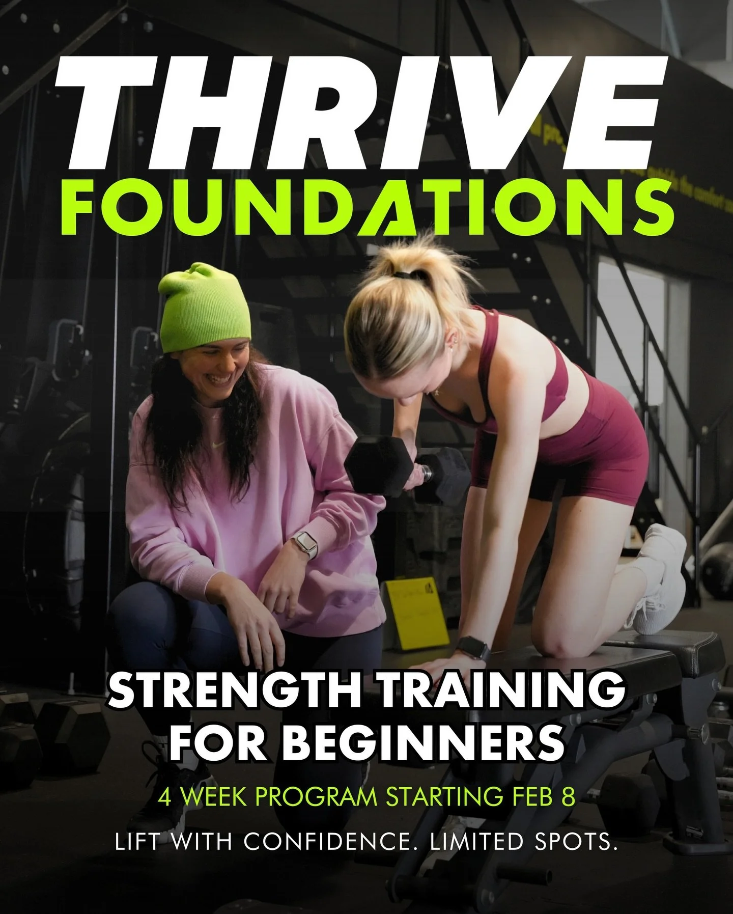 New to lifting? Or getting back into it? 👀

💥 Meet Thrive Foundations 💥

This 4 week program is designed to help you learn how to lift safely, build confidence, and create consistency &mdash; all in a supportive group environment. 

Includes: 
👉?