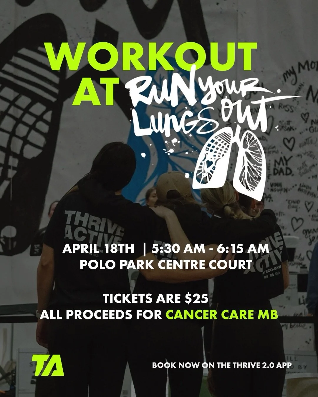 RUN YOUR LUNGS OUT 🫁💥

We&rsquo;re bringing the energy, the sweat, and the purpose. This isn&rsquo;t just a workout&mdash;it&rsquo;s a chance to show up for something bigger.

🗓️ April 18th | 5:30&ndash;6:15 AM
📍 Polo Park Centre Court
🎟 $25 tic