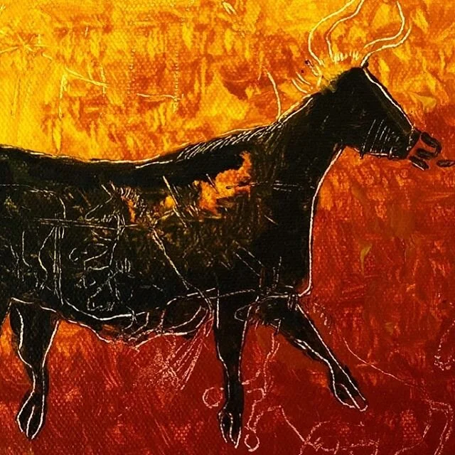 Another bovine piece. This is based on images from @lascauxofficiel. I used acrylic to allow for scratching through the paint to mimic the engraved images that are often hard to notice in photos of actual cave art.
#caveart #paleoart #lascaux #paleol
