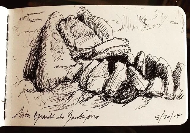 Since we started looking at traveling to #Portugal, high on my list has been &quot;Anta Grande do Zambujeiro,&quot; at 20ft high, possibly the #tallest #megalithic passage tomb known in our time. I'll do more drawings of it from photos, but this was 