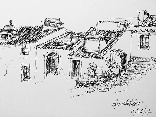 #Pen #sketch of the quinta where we're staying in the #Alentejo region of #Portugal. Documents to the 17th c., #architecture and #archaeology maybe back to the Moorish times.