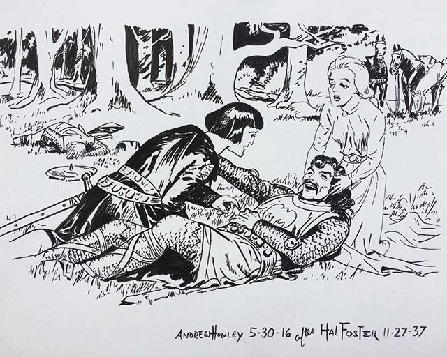 Almost 79 years after #HalFoster drew the original, I've completed my first #inked copy of a #PrinceValiant panel, and what a great process it has been. #1937 #2016 #art #illustration #drawing #ink #pen #blackandwhite #comics #comicsart @fantagraphic