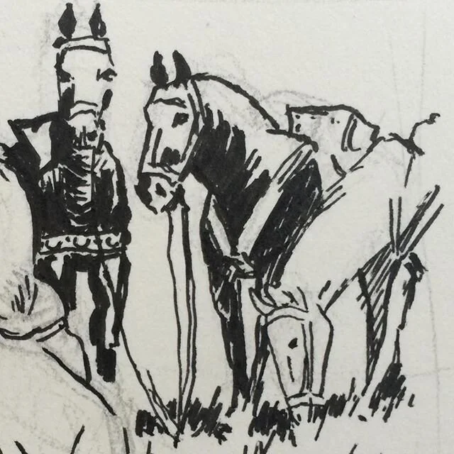 #Detail of #horses from a #PrinceValiant panel by #HalFoster I'm copying for #inspiration and #art #education. #1930s #illustration #comics #ink #pencil #sketch #drawing #blackandwhite #animals