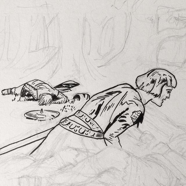 Prepping for a work project, I'm taking notes from the master (and constantly finding #inspiration) copying a #PrinceValiant panel by #HalFoster from the #1930s. #kingarthur #classic #comics #illustration #art #knights #ink #pencil #sketchbook @fanta