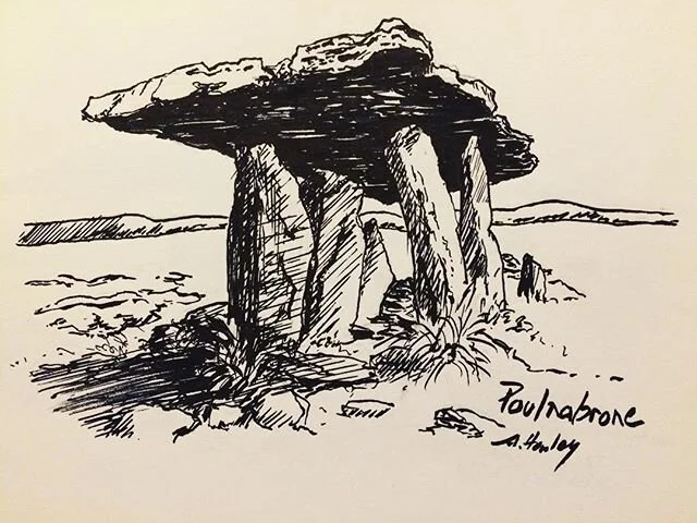 Good #oldfashioned #stoneage tomb at Poulnabrone, #Ireland. (From a photo I found online.) #art #archaeology #illustration #pen #ink #drawing #sketchbook #history #druid #magic #grave #tomb #landscape